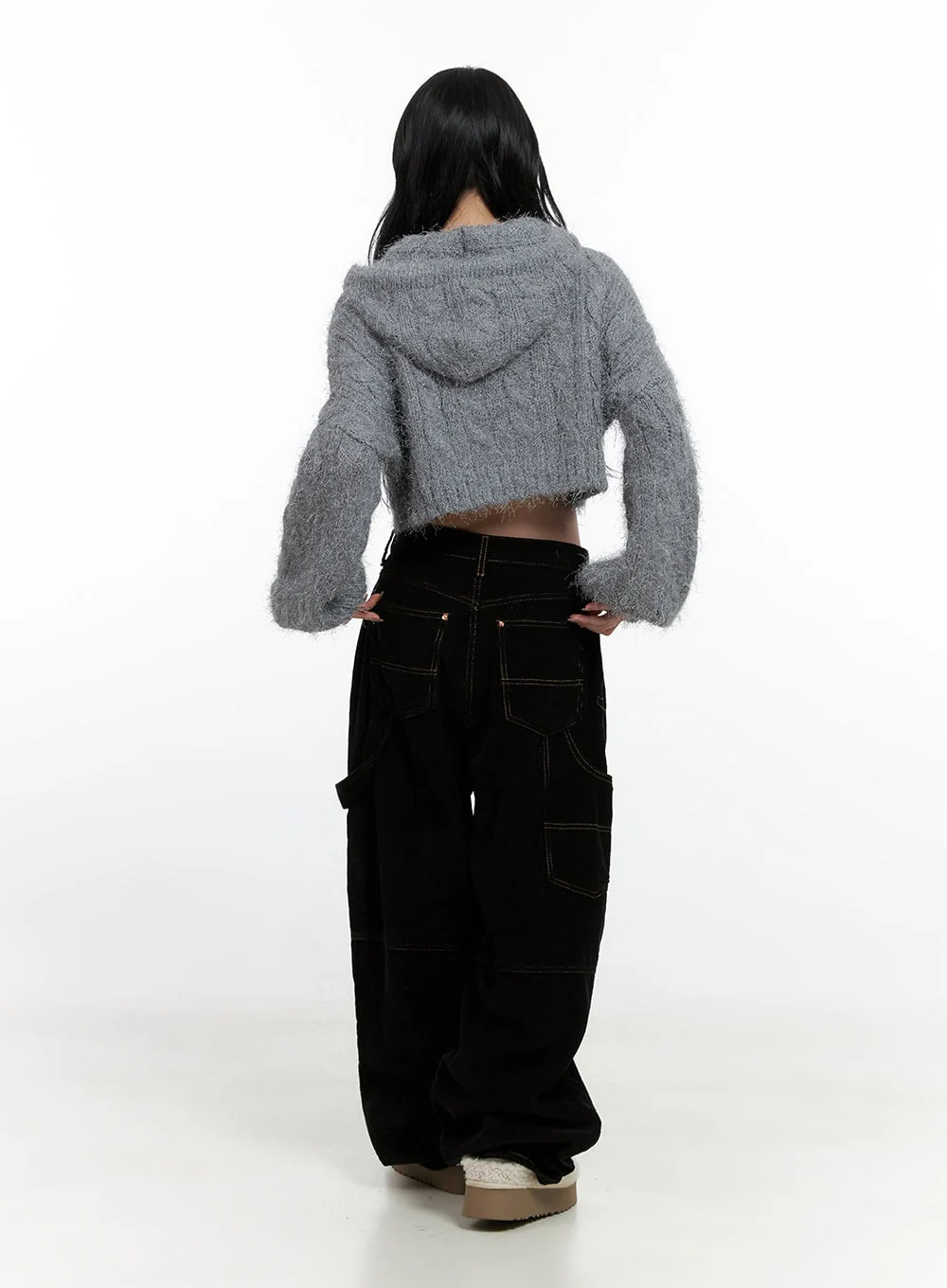 Cable Knit Zip-Up Hooded Cardigan CN407 - Image 7