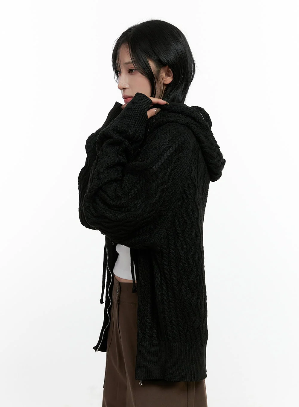 Cable Knit Zip-Up Hooded Sweater Cardigan CN411 - Image 10