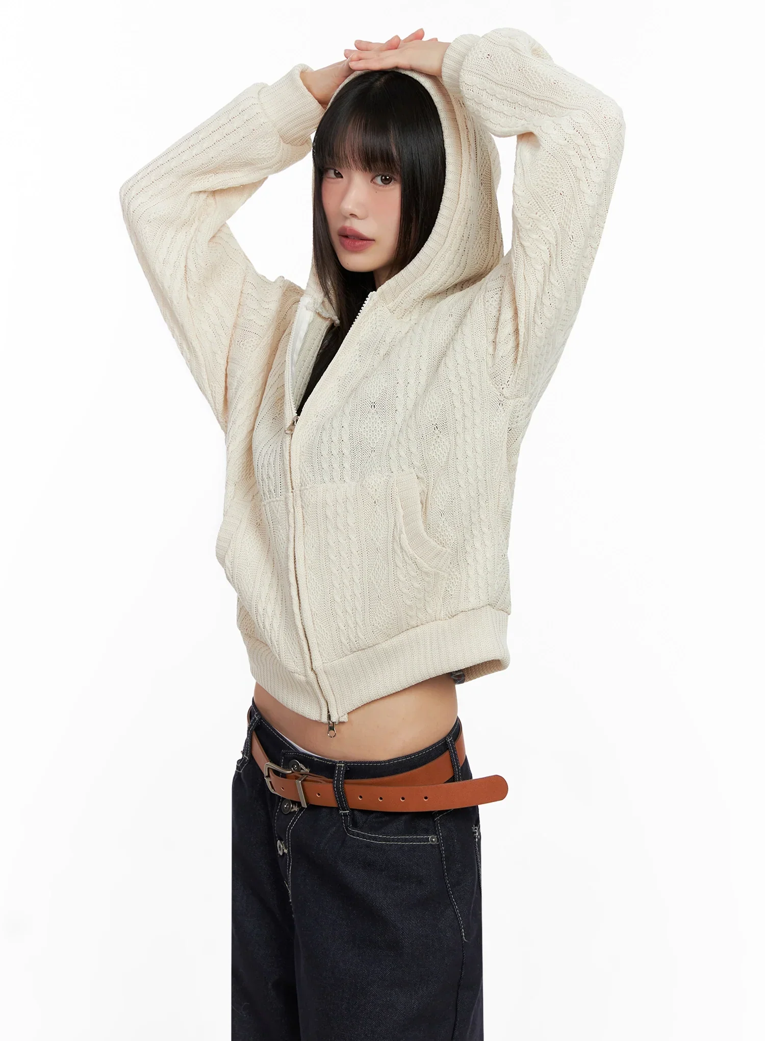 Cable Knit Zip-Up Hoodie IN503 - Image 6