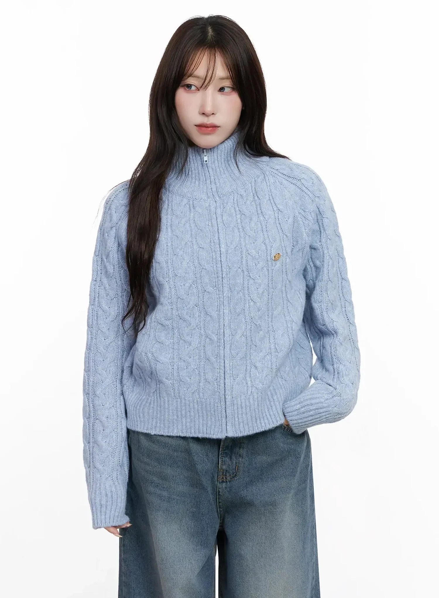 Cable Knit Zip-Up Jacket IN525 - Image 2