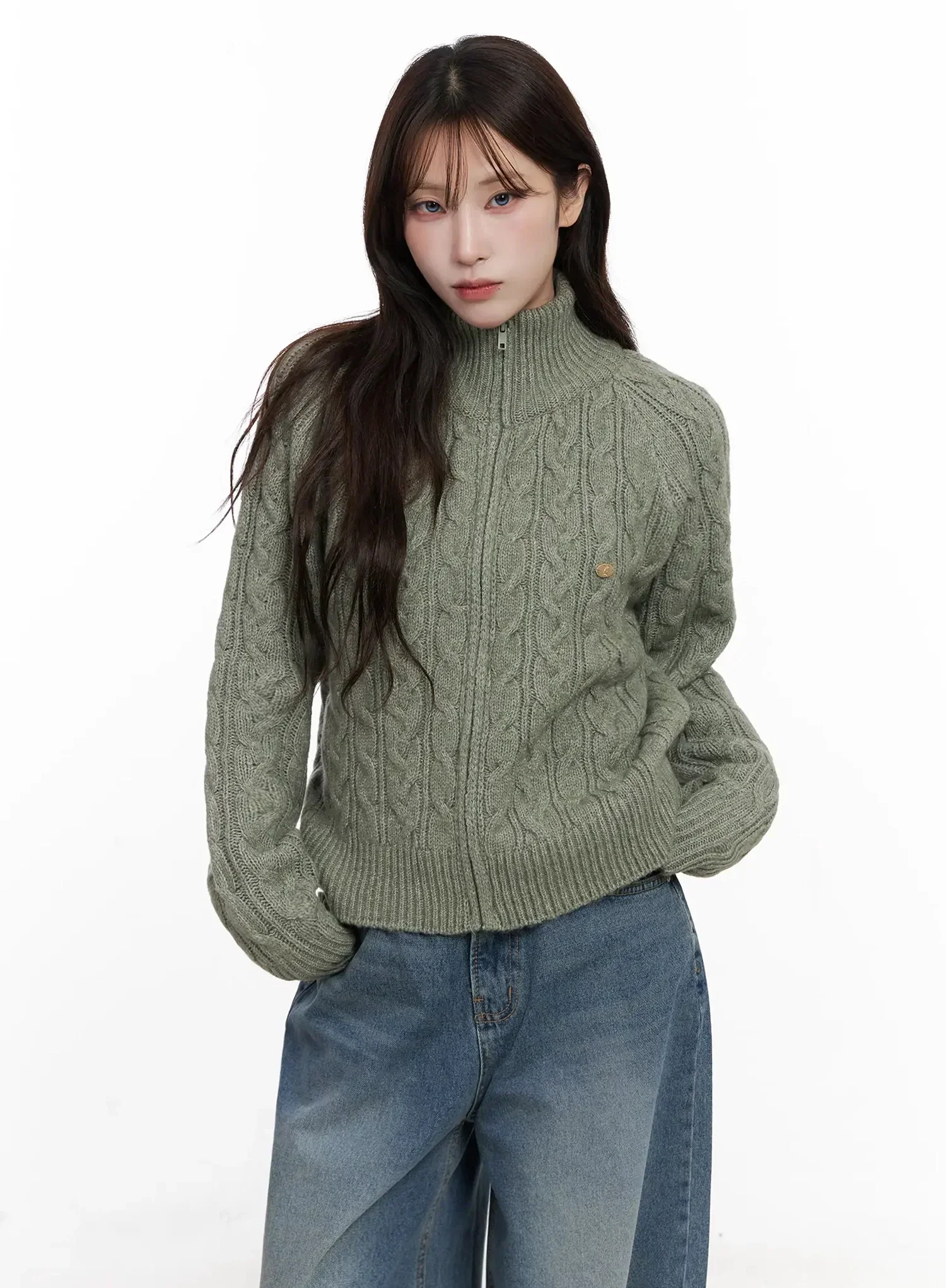 Cable Knit Zip-Up Jacket IN525 - Image 9