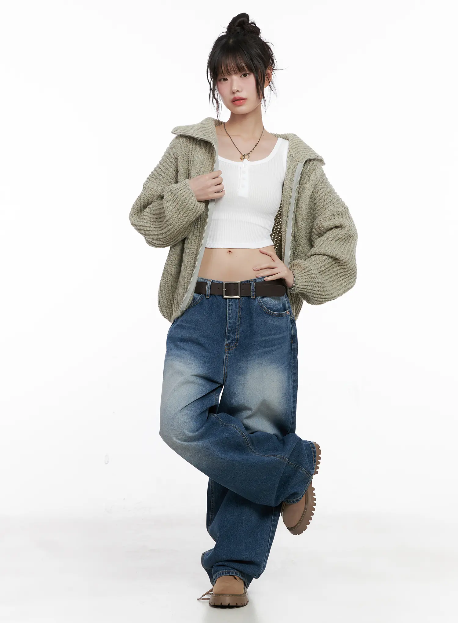 Cable Knit Zip-Up Sweater CG518 - Image 10