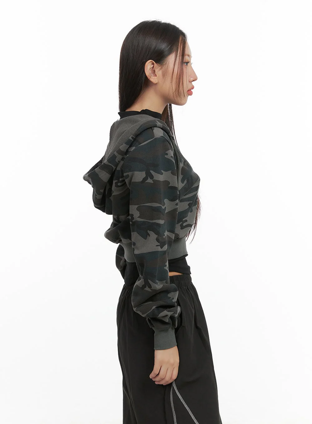 Camo Cropped Hoodie Zip-up CO402 - Image 6
