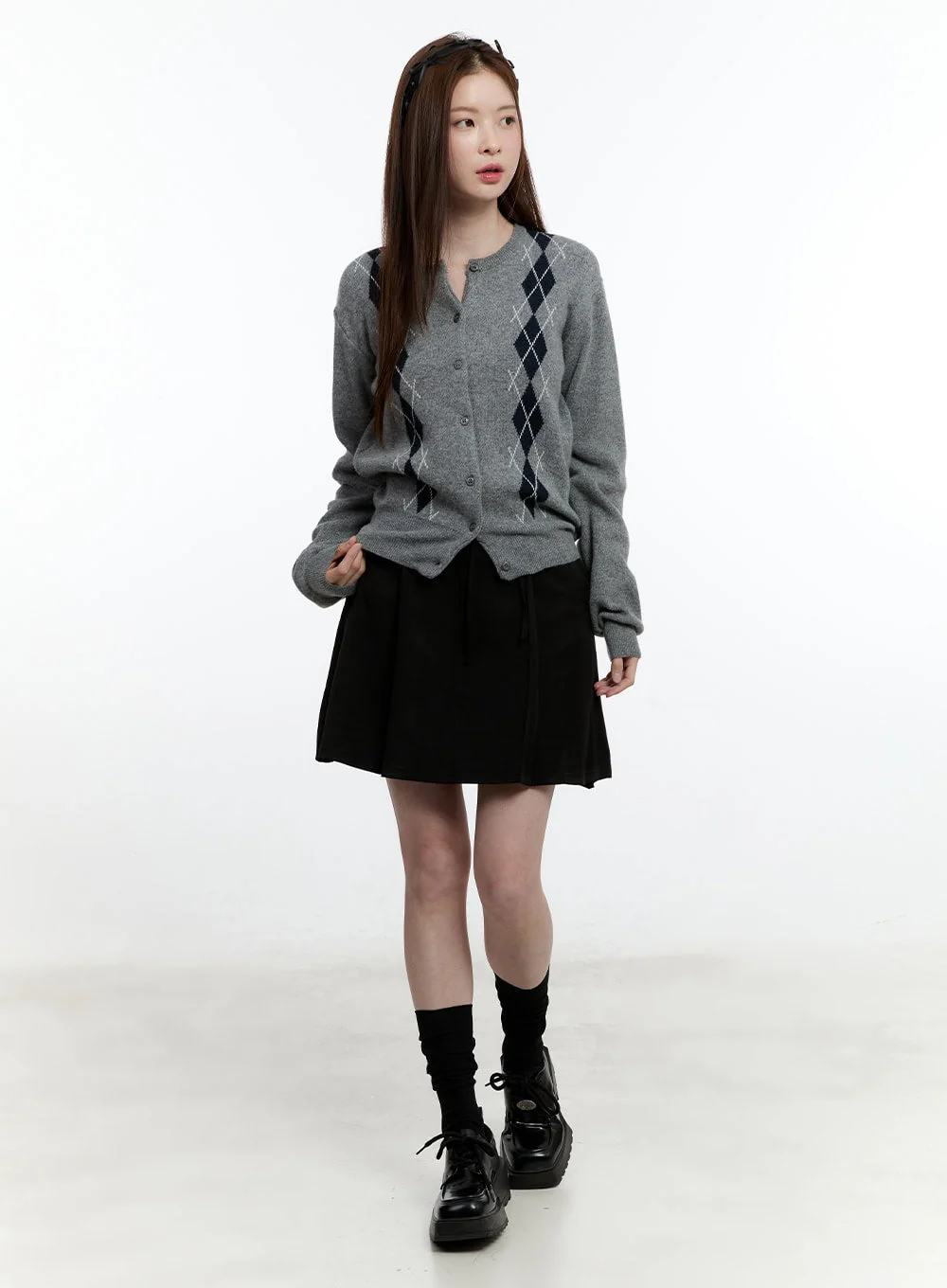 Cashmere-Blend Argyle Buttoned Cardigan CM521 - Image 2