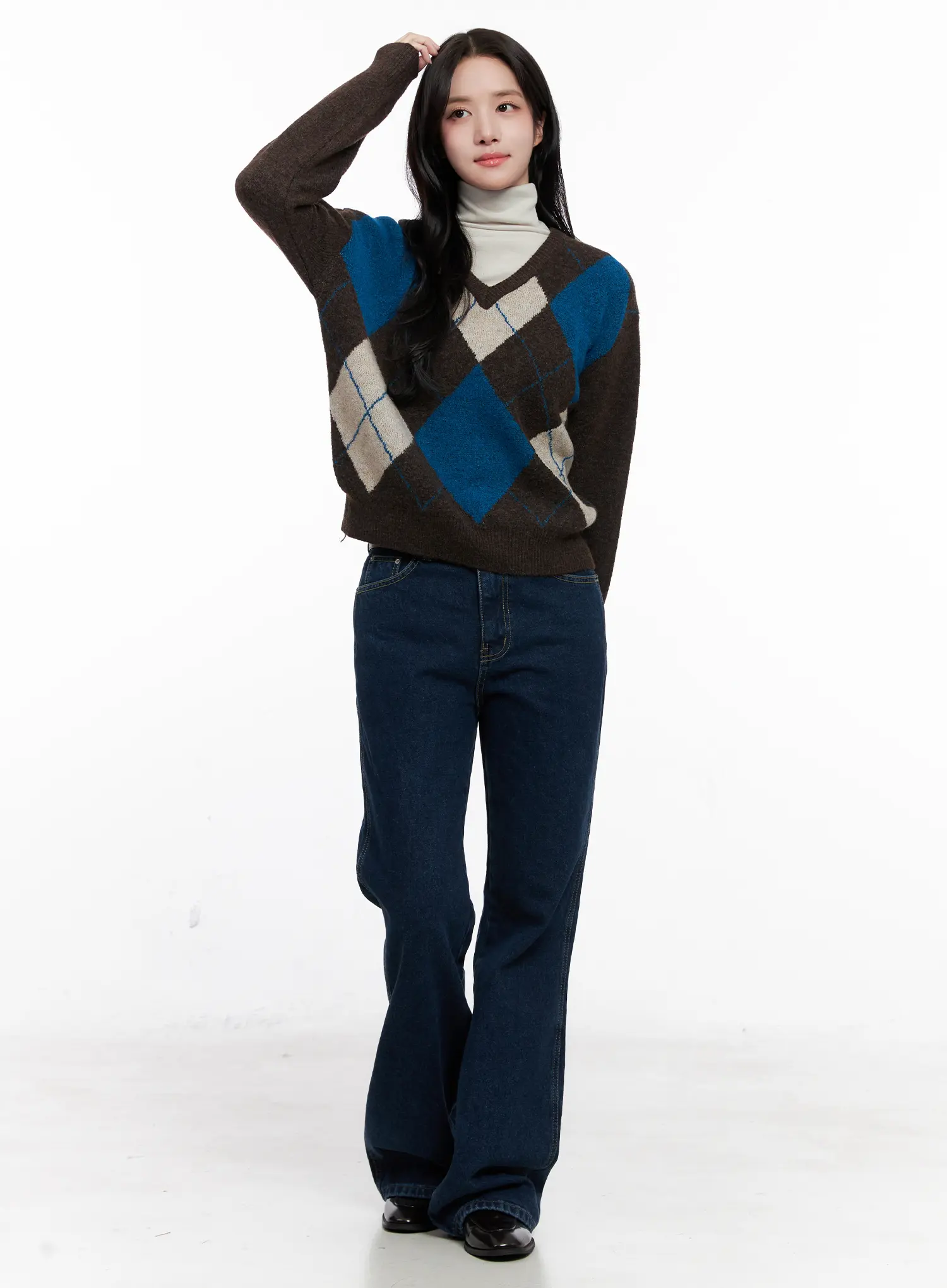 Casual Argyle Long Sleeve Knit CO522 - Image 2