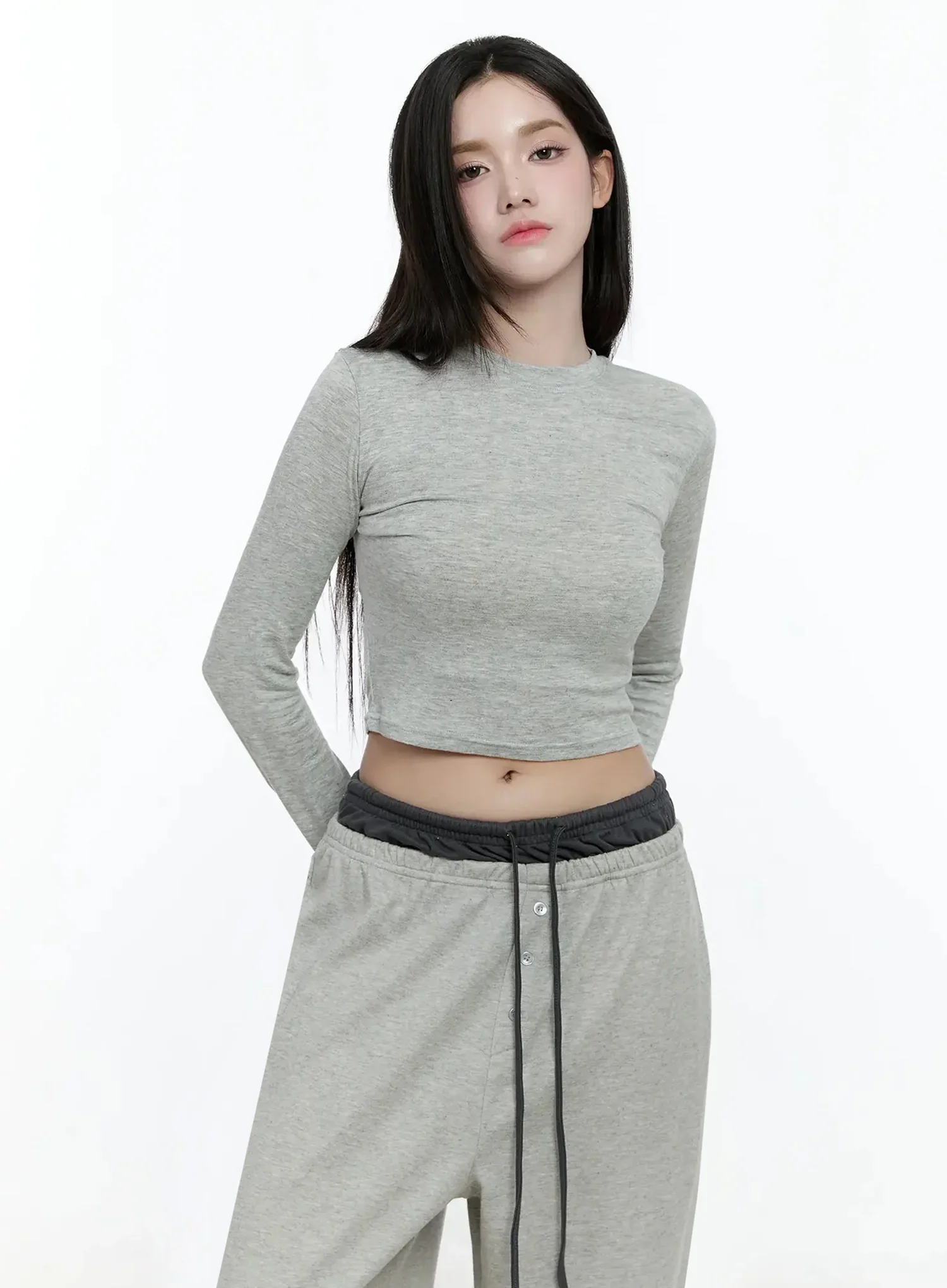 Casual Long Sleeve Crop Tee IO527 - Image 2