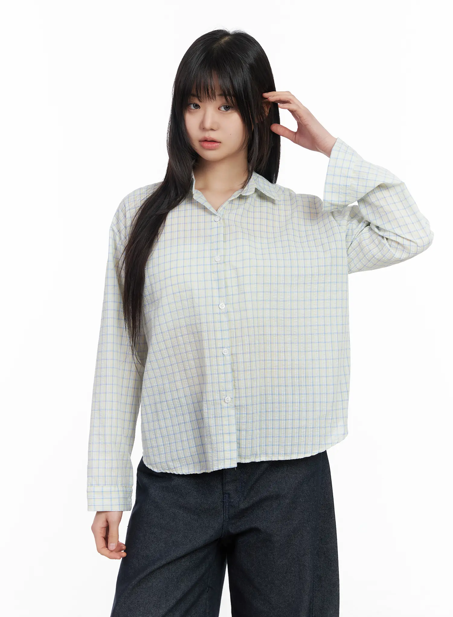 Casual Plaid Button-Up Blouse CM513 - Image 10
