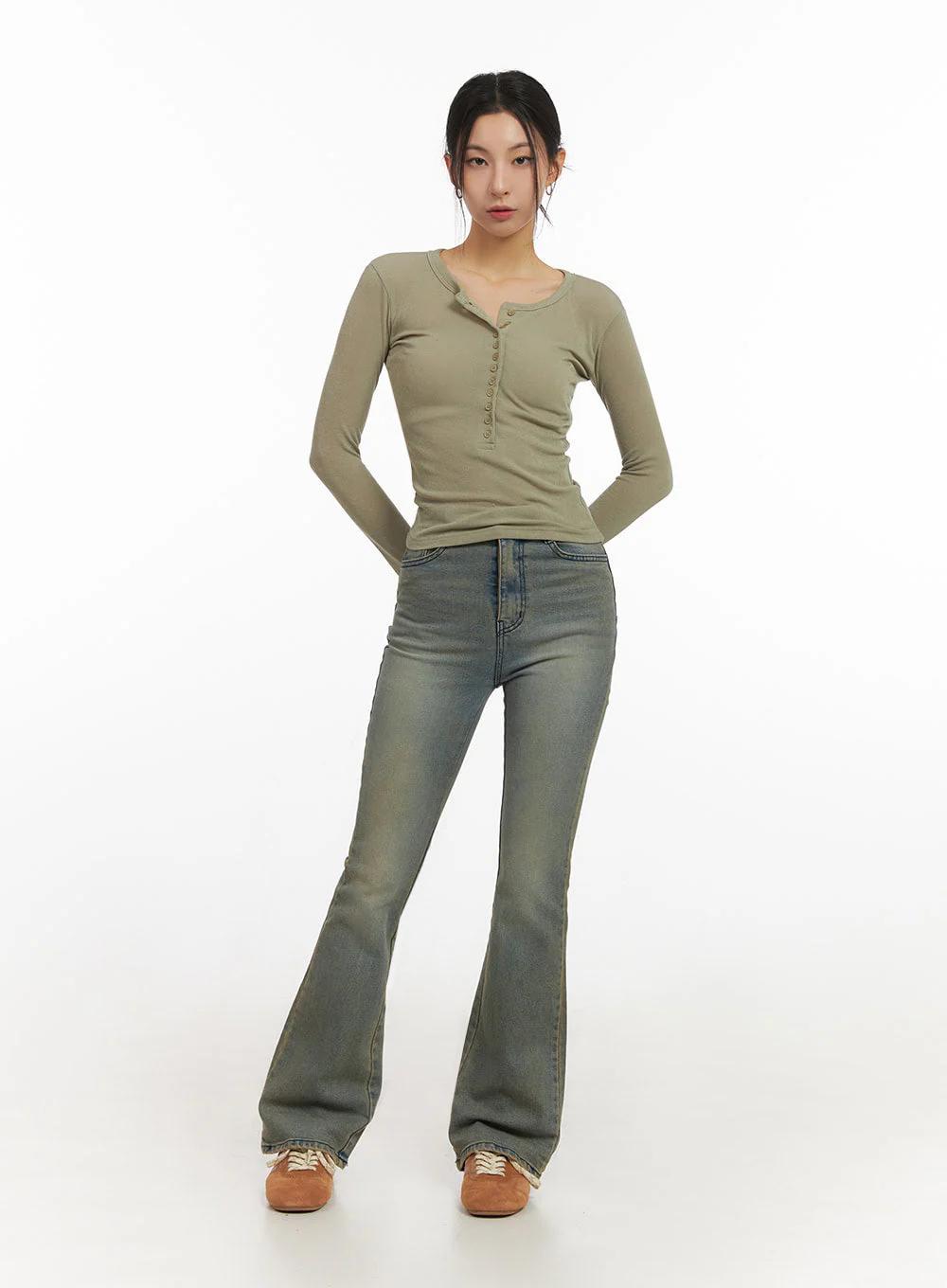 Cathy Washed Slim-Fit Flared Jeans IJ503 - Image 6