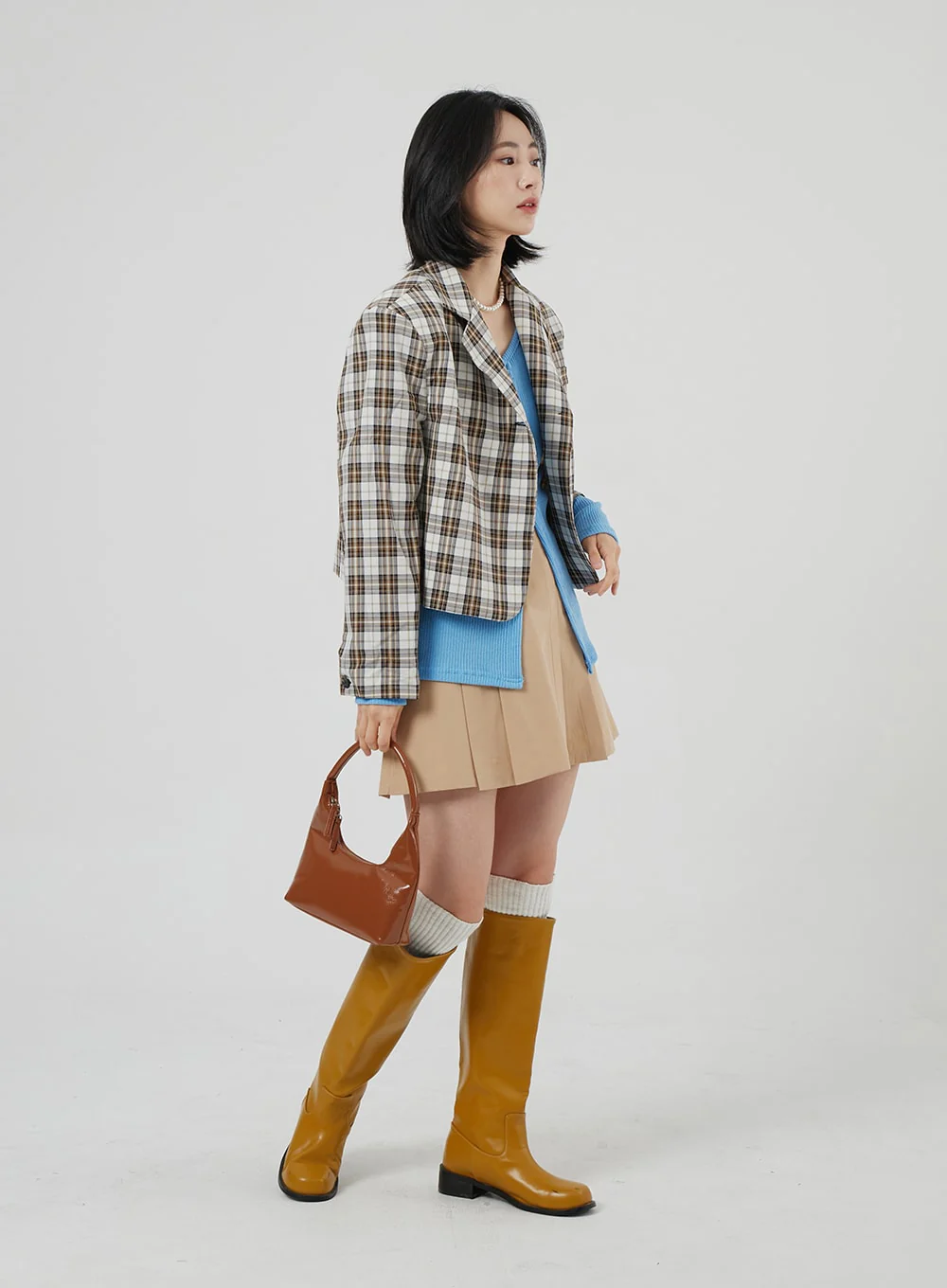 Check Pattern Crop Blazer OF310 - Image 11