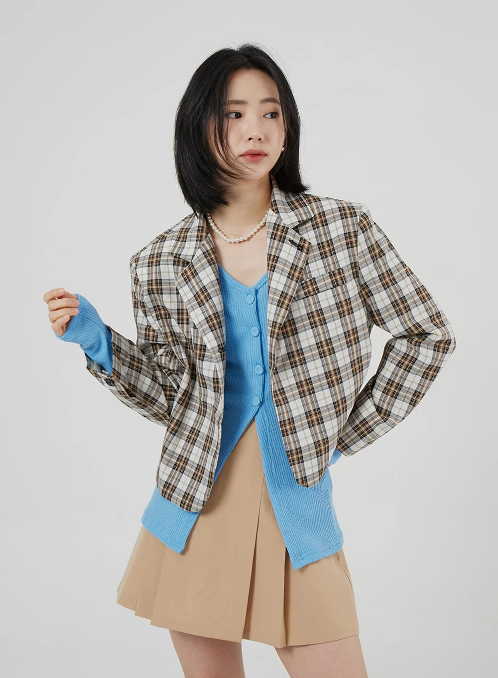 Check Pattern Crop Blazer OF310 - Image 13