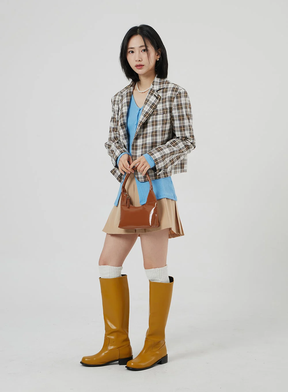 Check Pattern Crop Blazer OF310 - Image 18