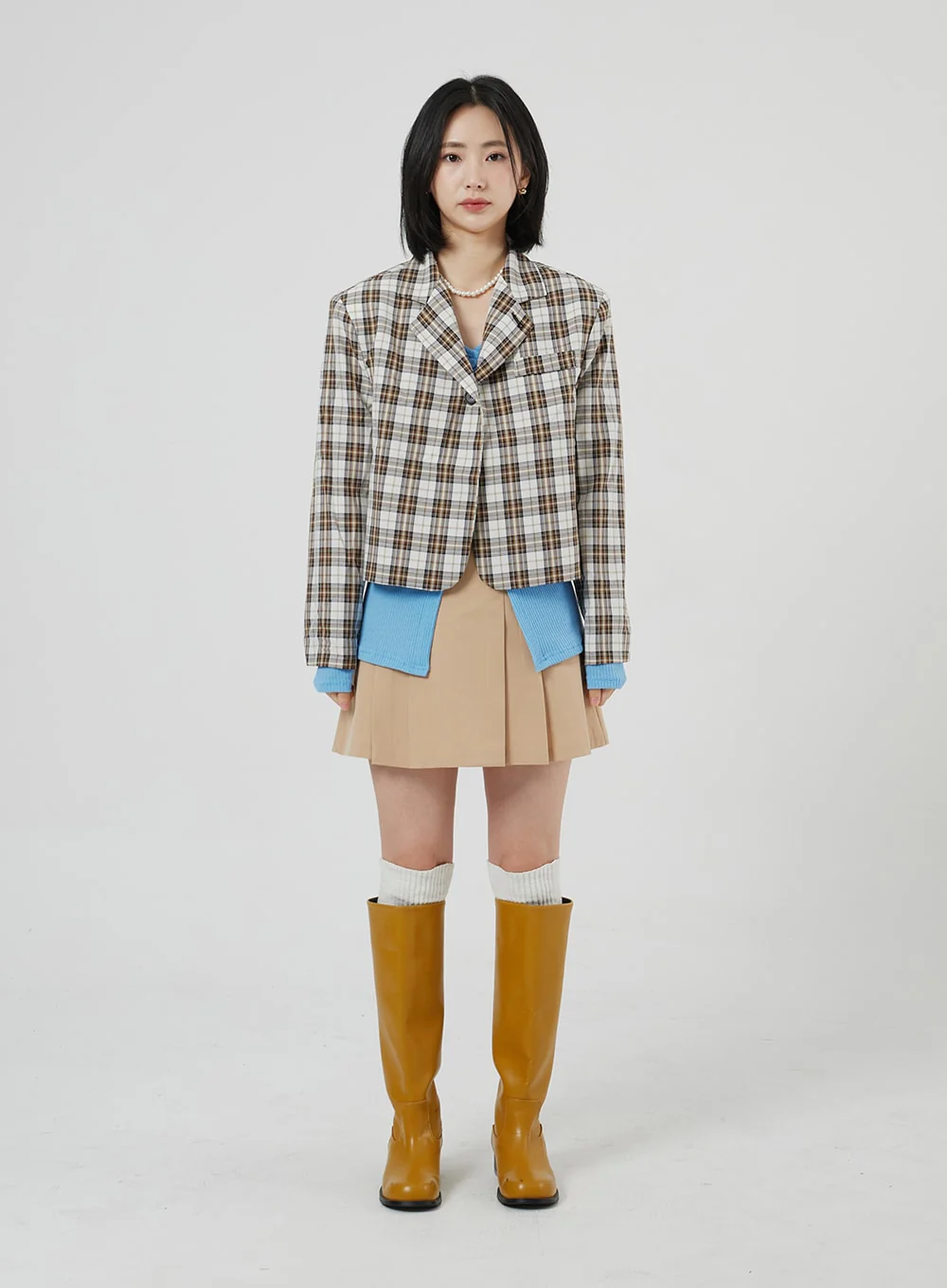 Check Pattern Crop Blazer OF310 - Image 19