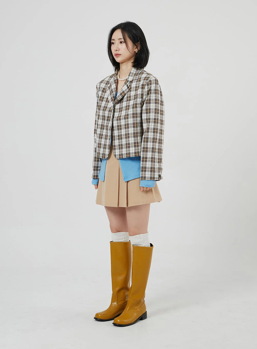 Check Pattern Crop Blazer OF310 - Image 20