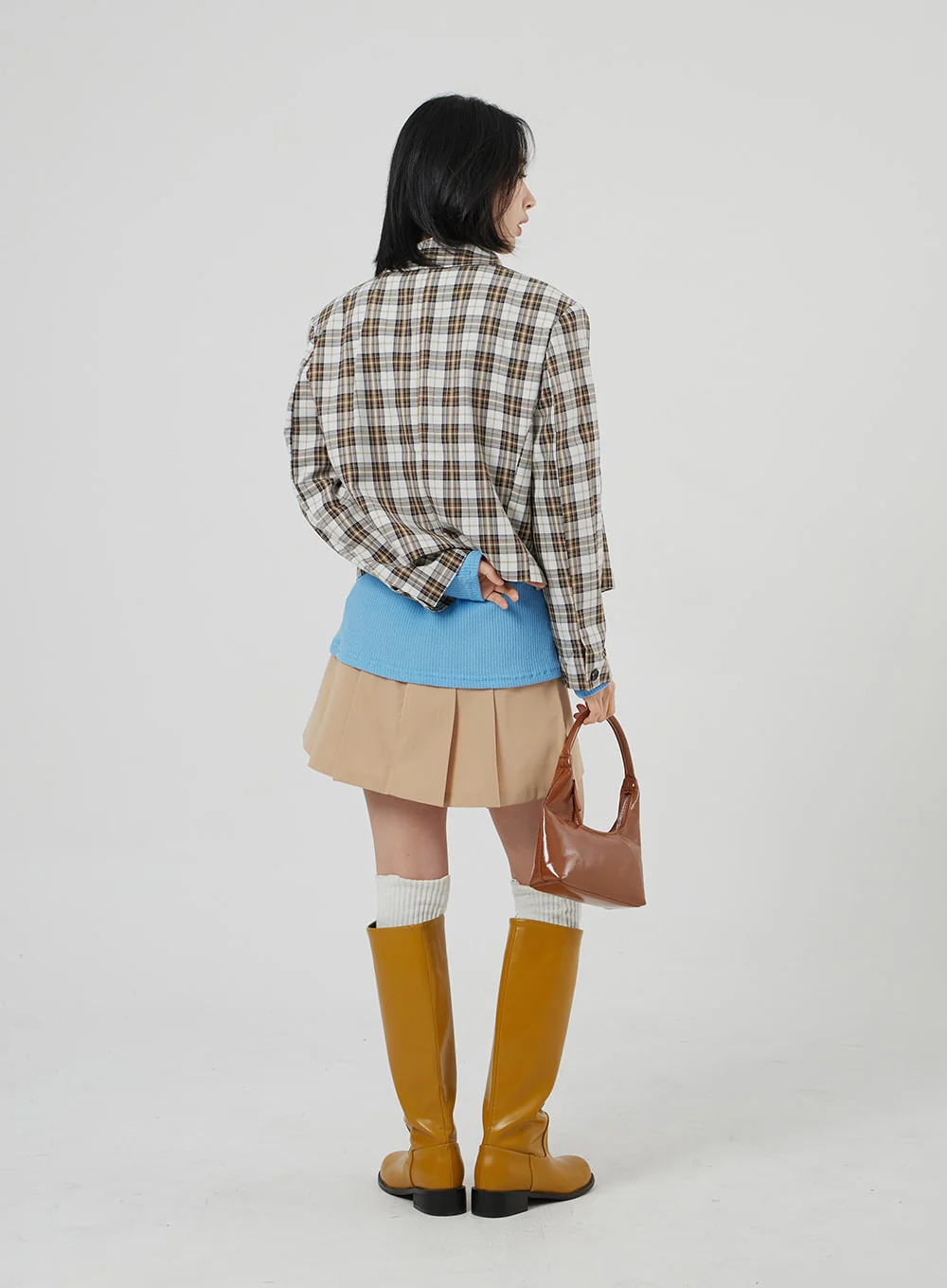 Check Pattern Crop Blazer OF310 - Image 3