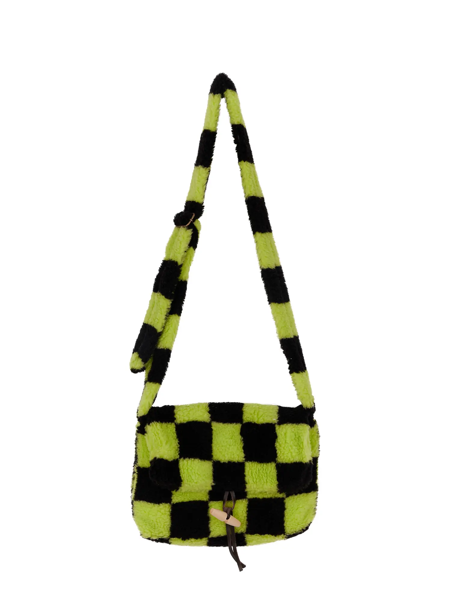 Checker Faux Faur Crossbody Bag IF511
