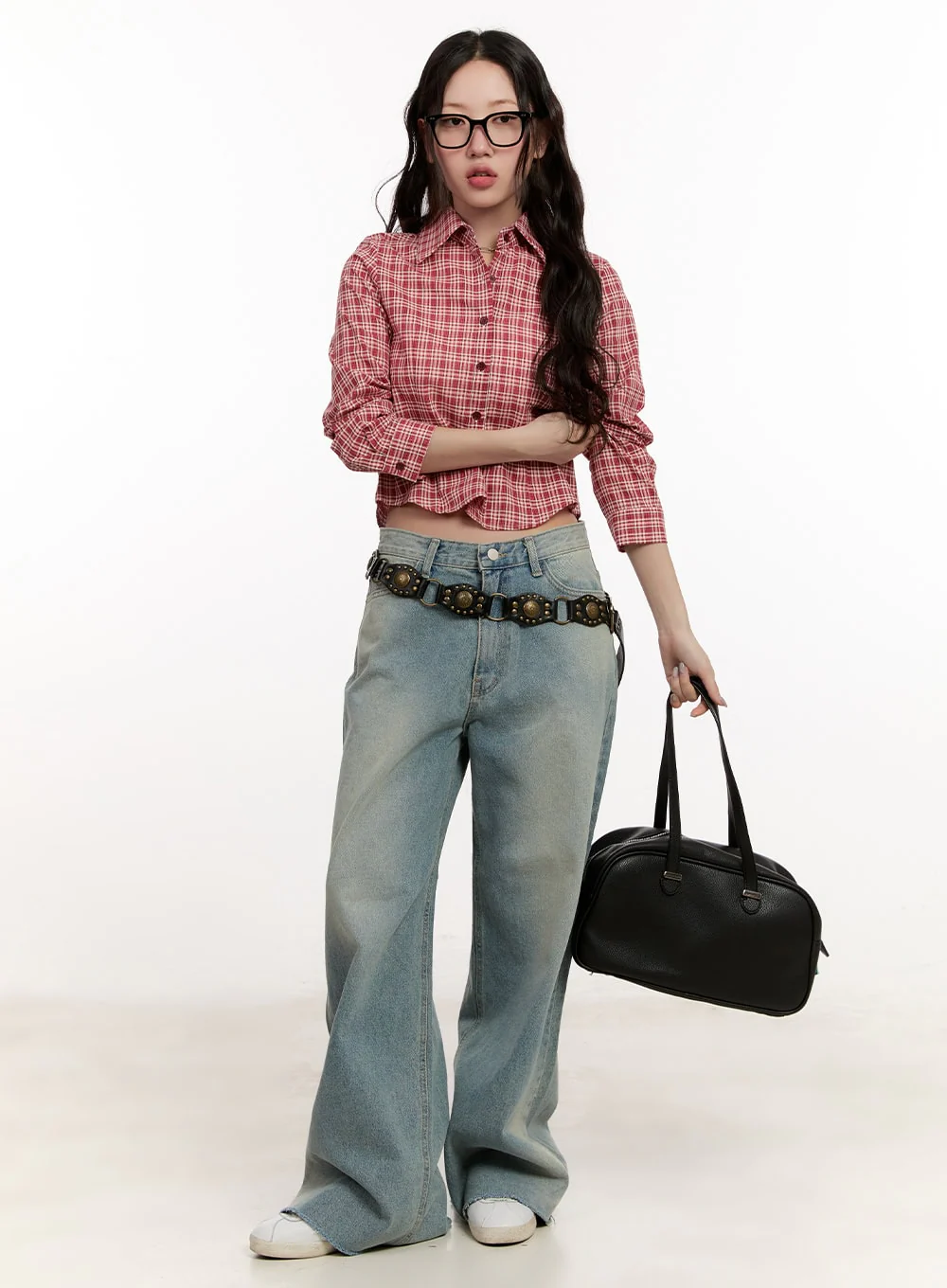 Checkered Collared Crop Shirt CM510 - Image 2