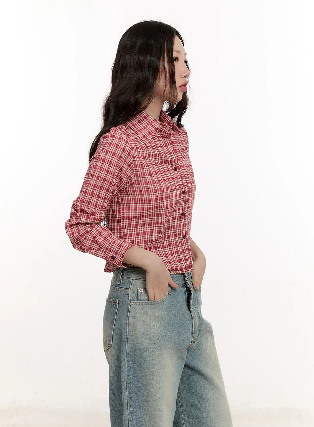 Checkered Collared Crop Shirt CM510 - Image 4