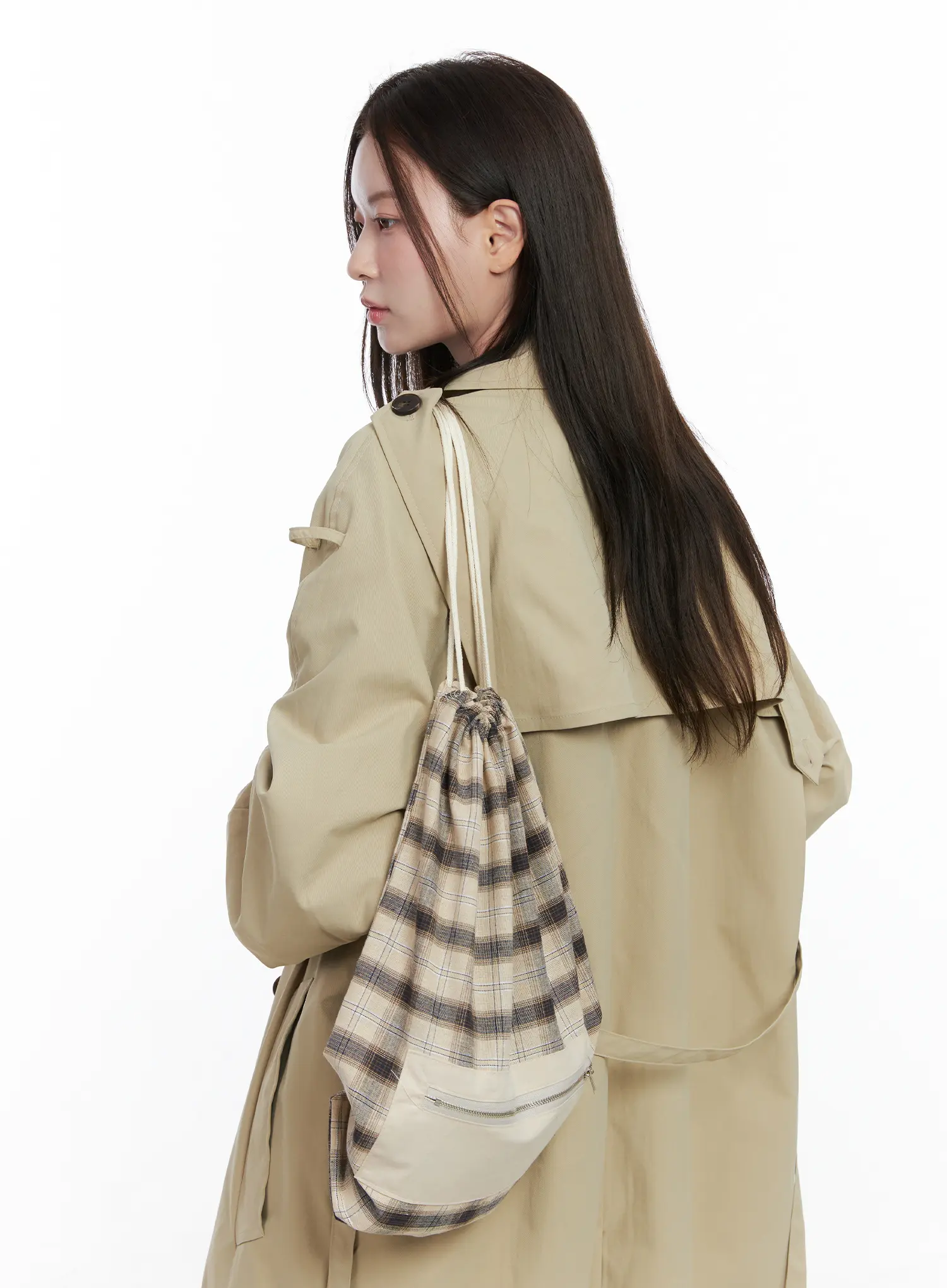 Checkered Cotton Drawstring Backpack CO521 - Image 2
