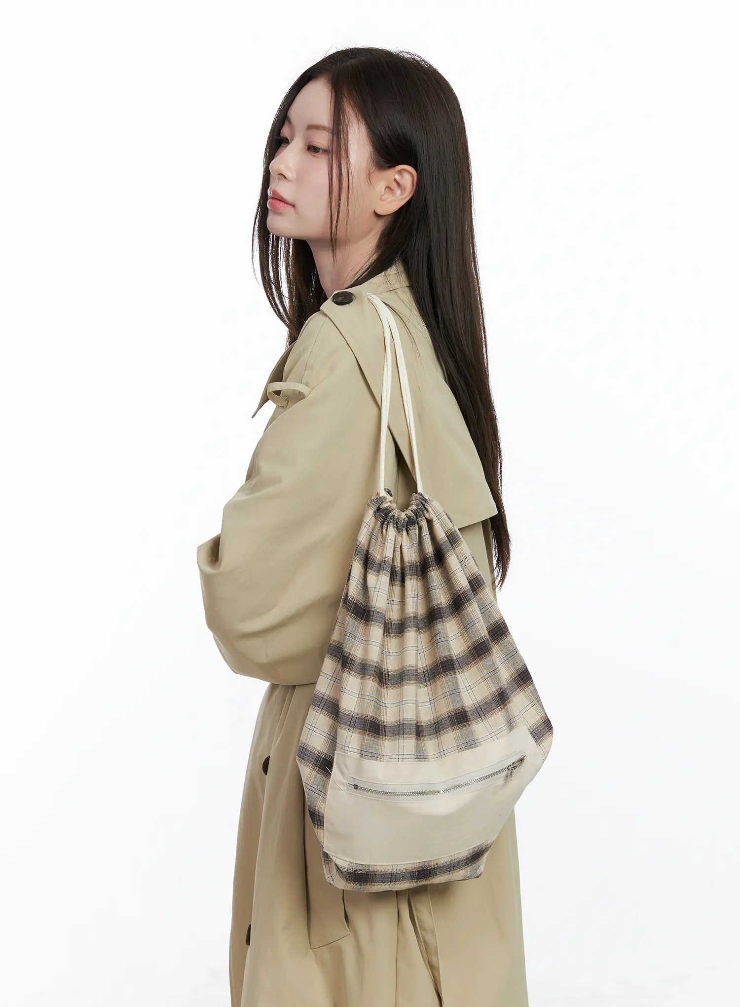 Checkered Cotton Drawstring Backpack CO521 - Image 4