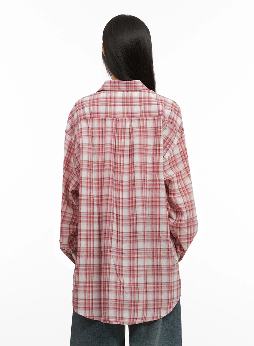 Checkered Cotton Oversized Shirt IO430 - Image 5