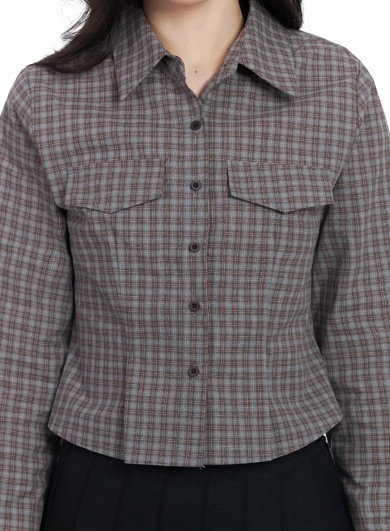 Checkered Crop Shirt IJ528 - Image 3