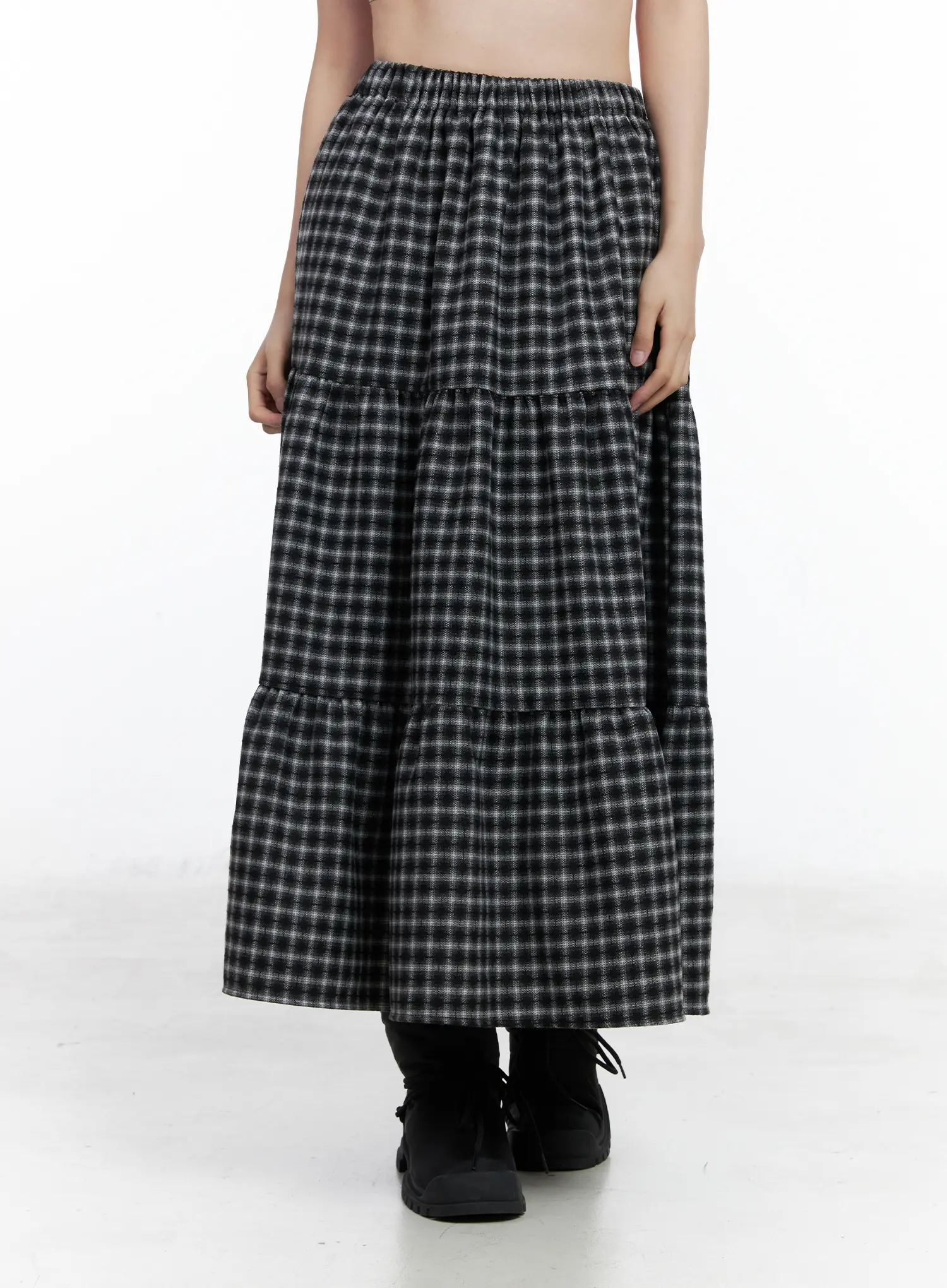 Checkered Flare Maxi Skirt CN519 - Image 15