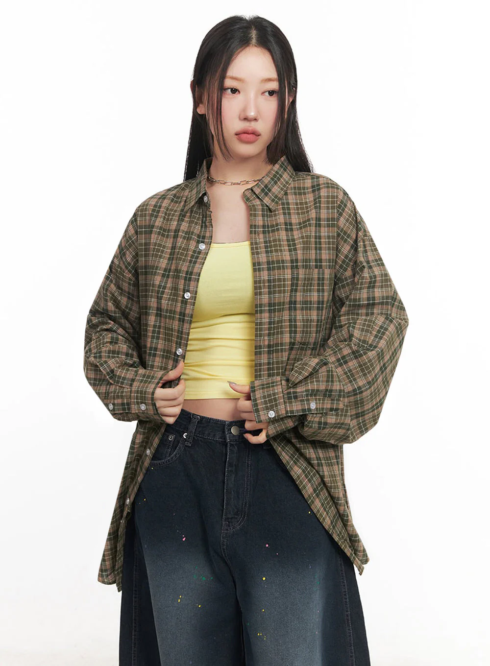 Checkered Oversize Collared T-Shirt IM525 - Image 6