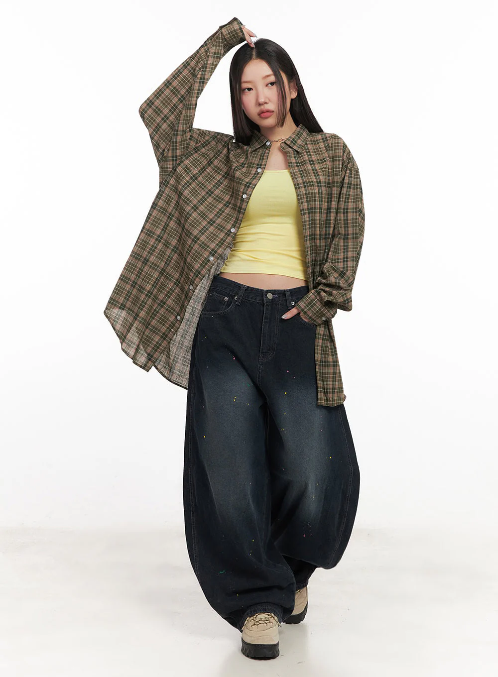 Checkered Oversize Collared T-Shirt IM525 - Image 8