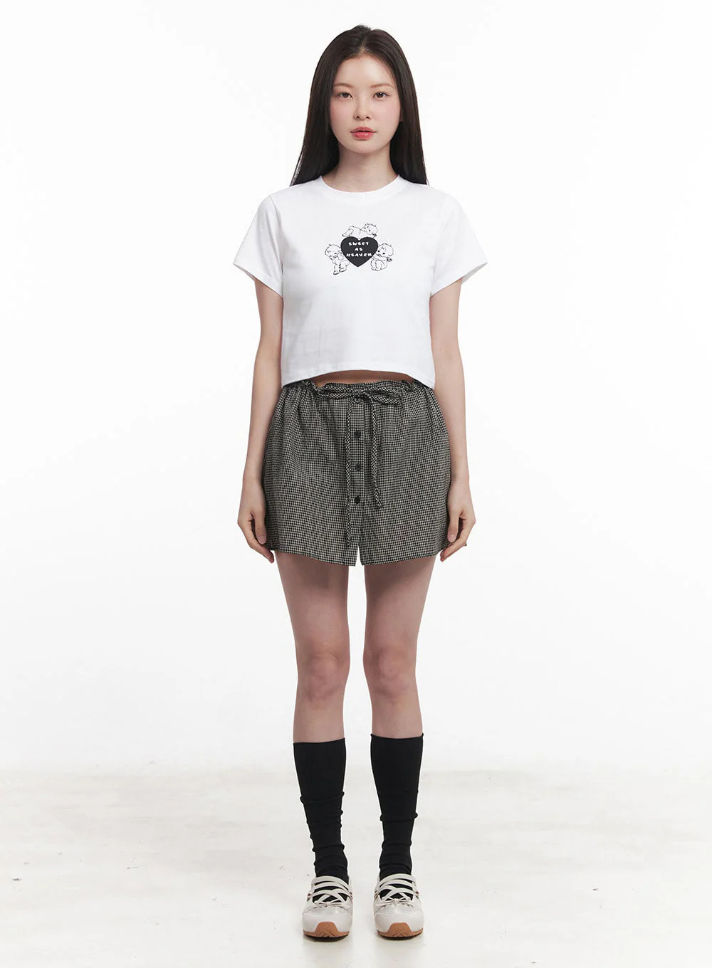 Checkered Ribbon Button Mini Skirt IY513 - Image 4