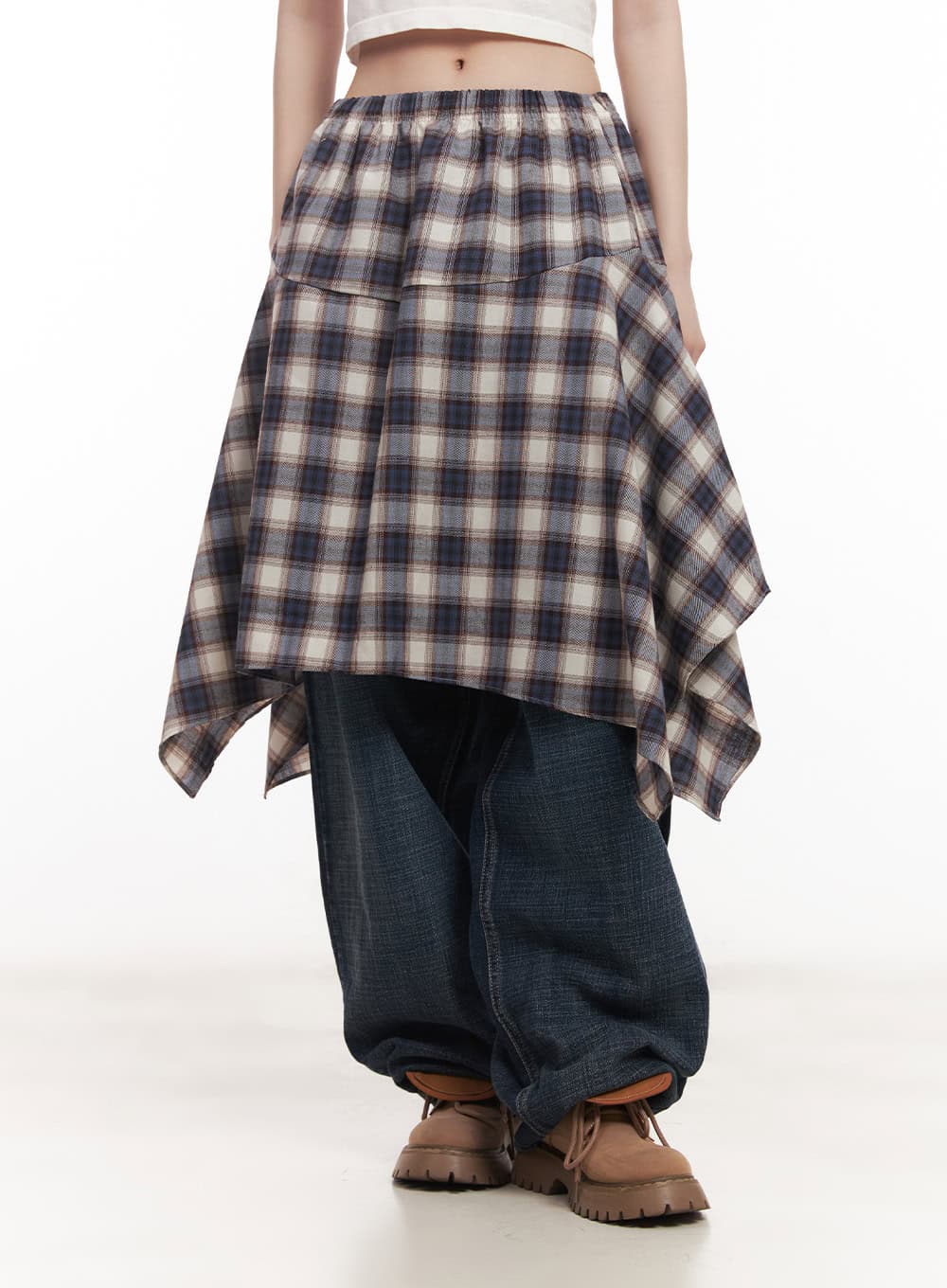 Checkered Ruffle Flare Midi Skirt CM518 - Image 2