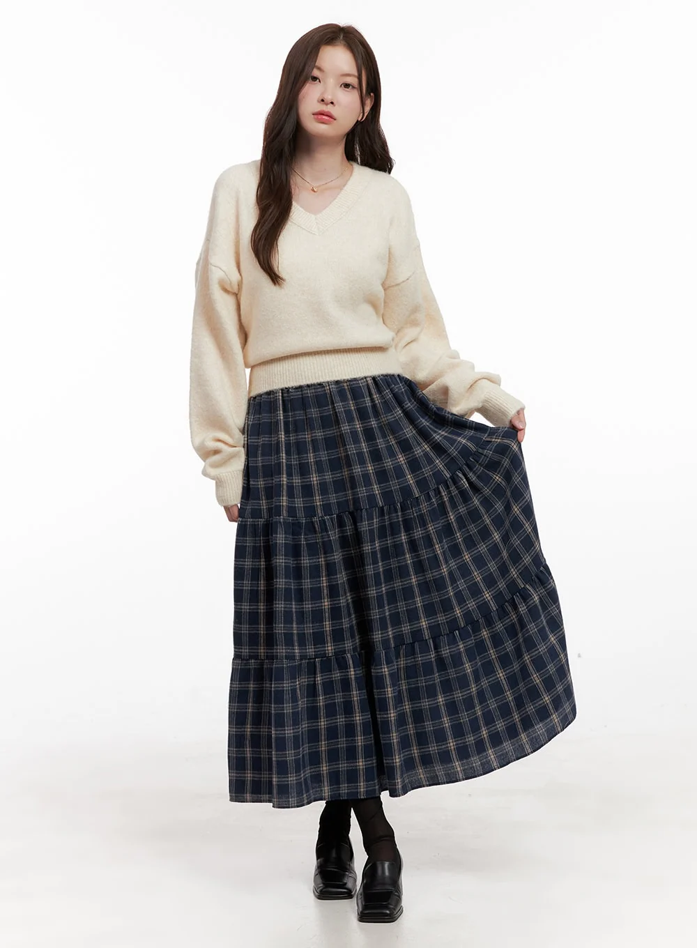 Checkered Ruffle Maxi Skirt OD403 - Image 2