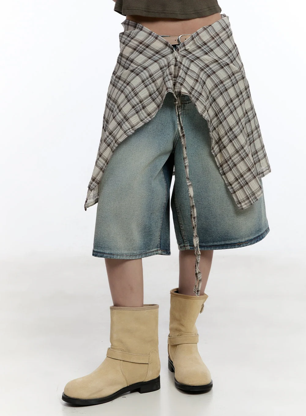 Checkered Wrap Midi Skirt CY530 - Image 2