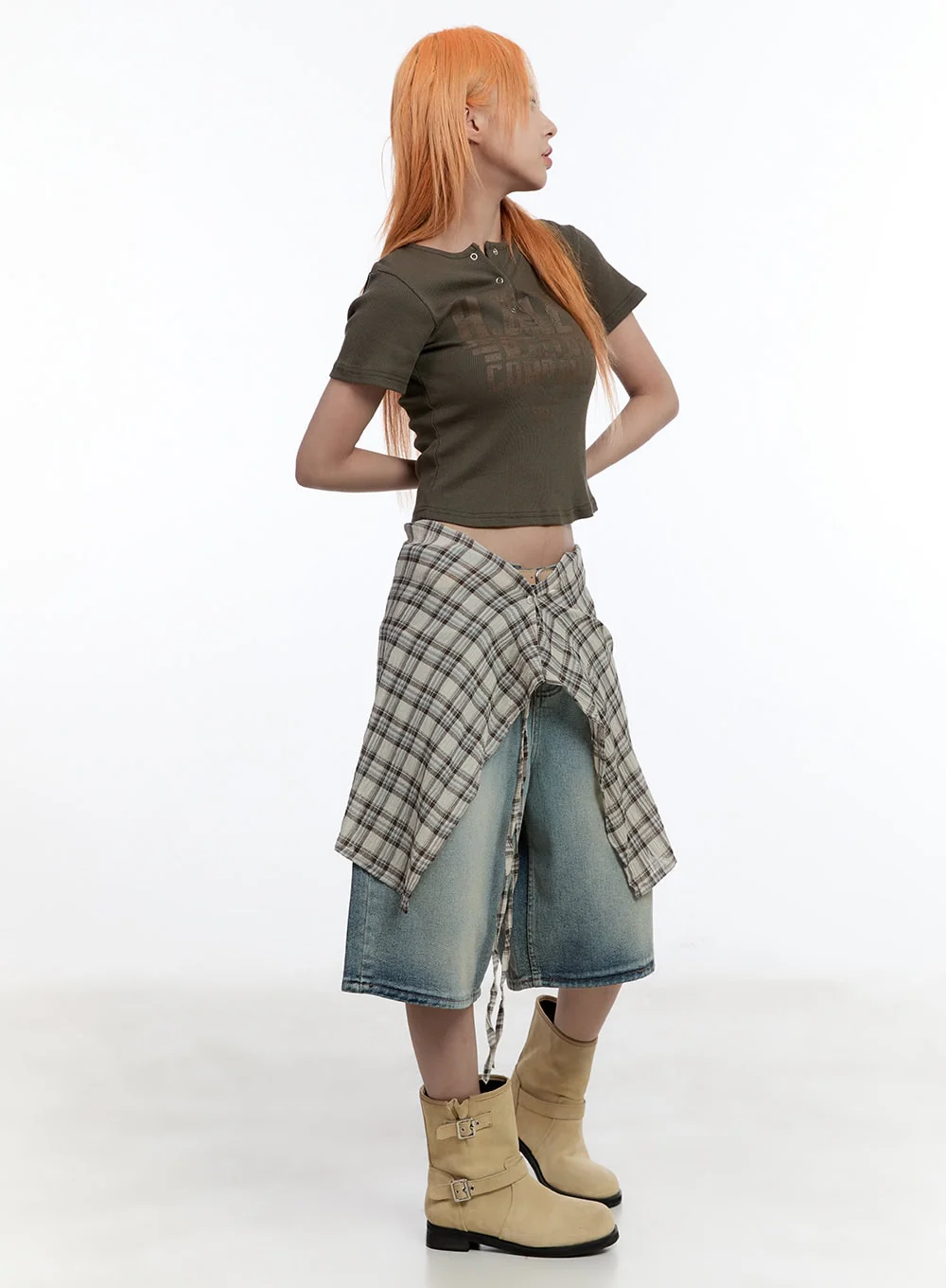 Checkered Wrap Midi Skirt CY530 - Image 6