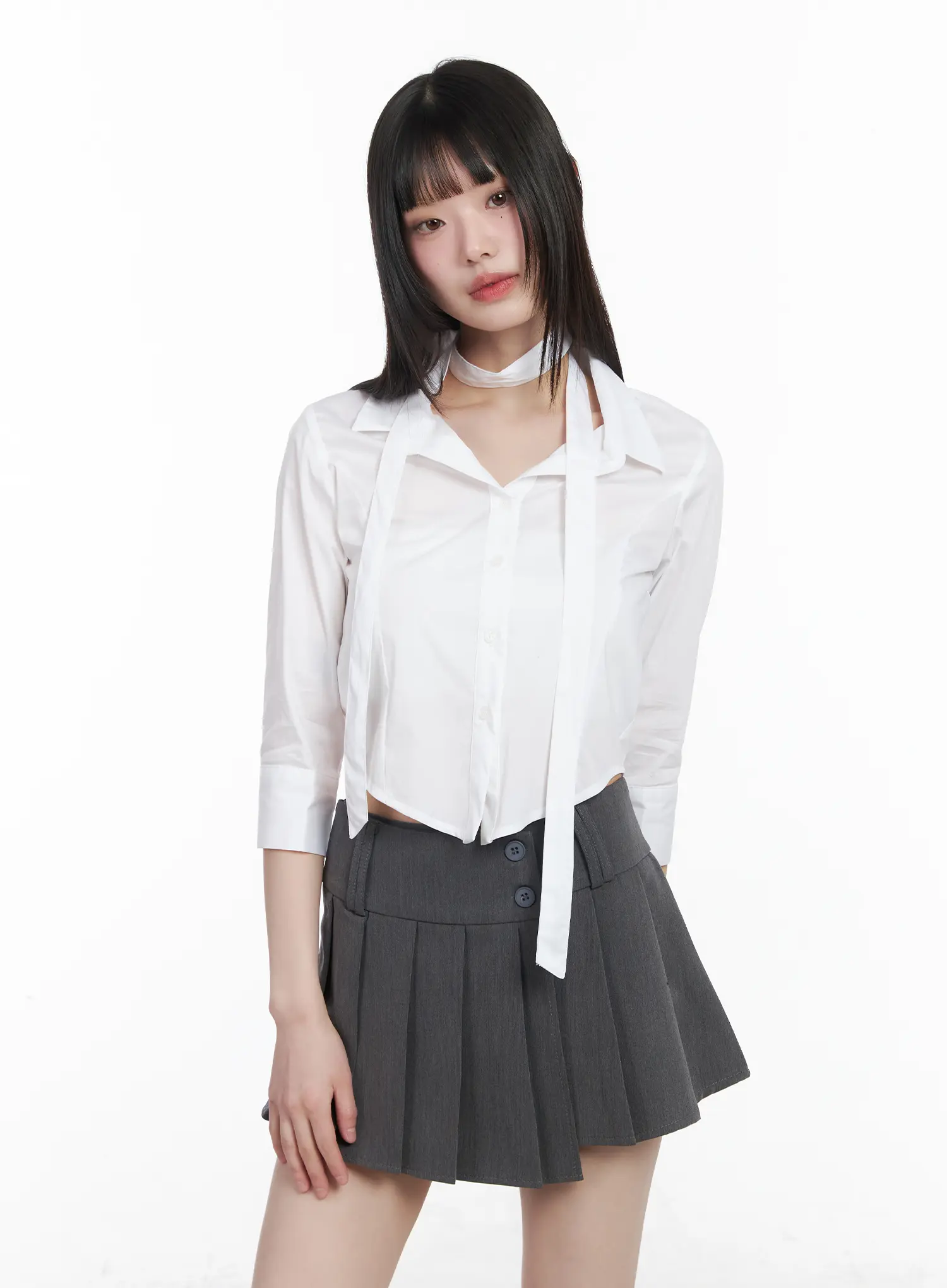Chic Cropped Blouse & Scarf Set CM525 - Image 9