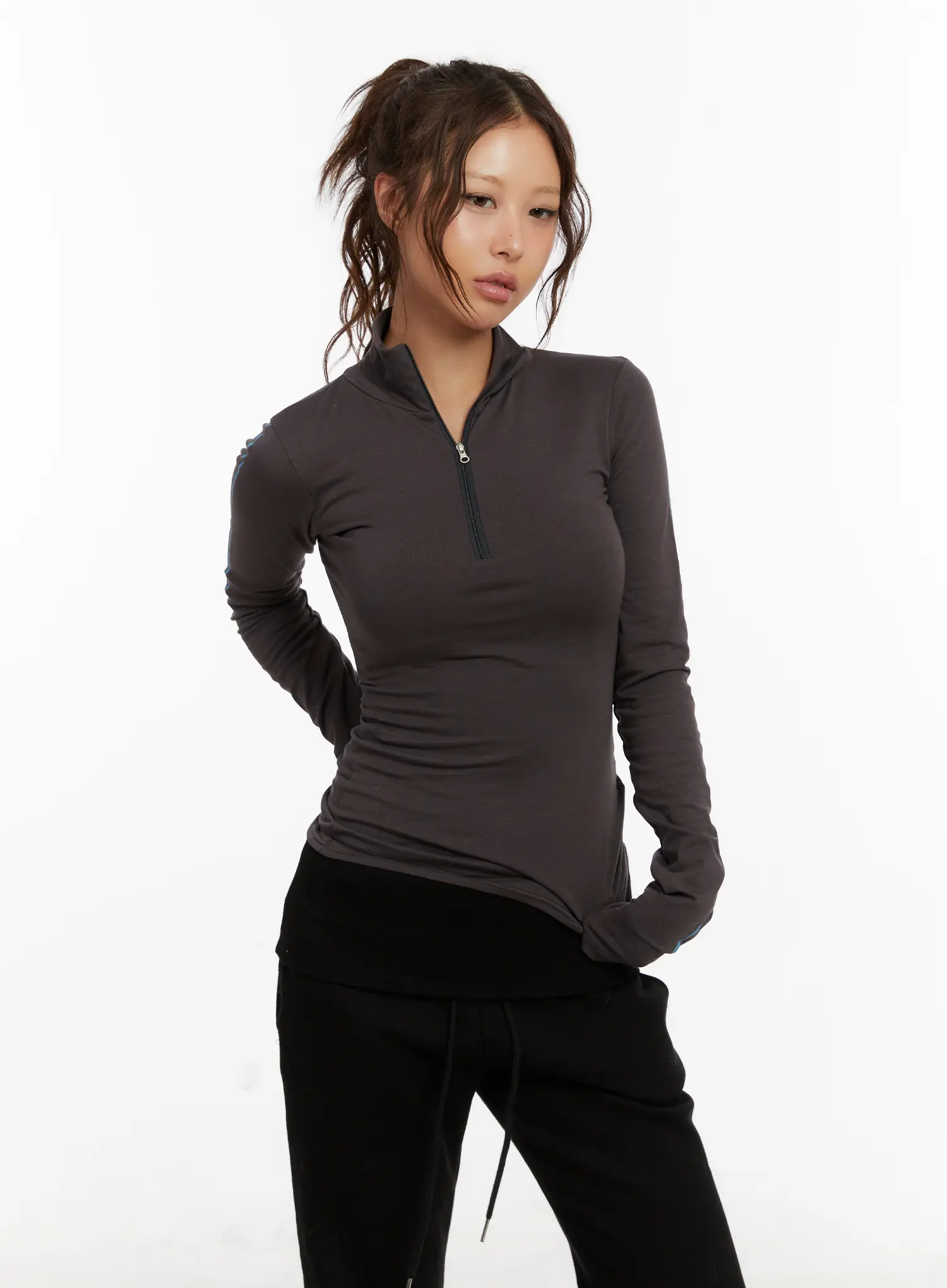 Chic Half Zip Up Slim Fit Top CD517 - Image 10
