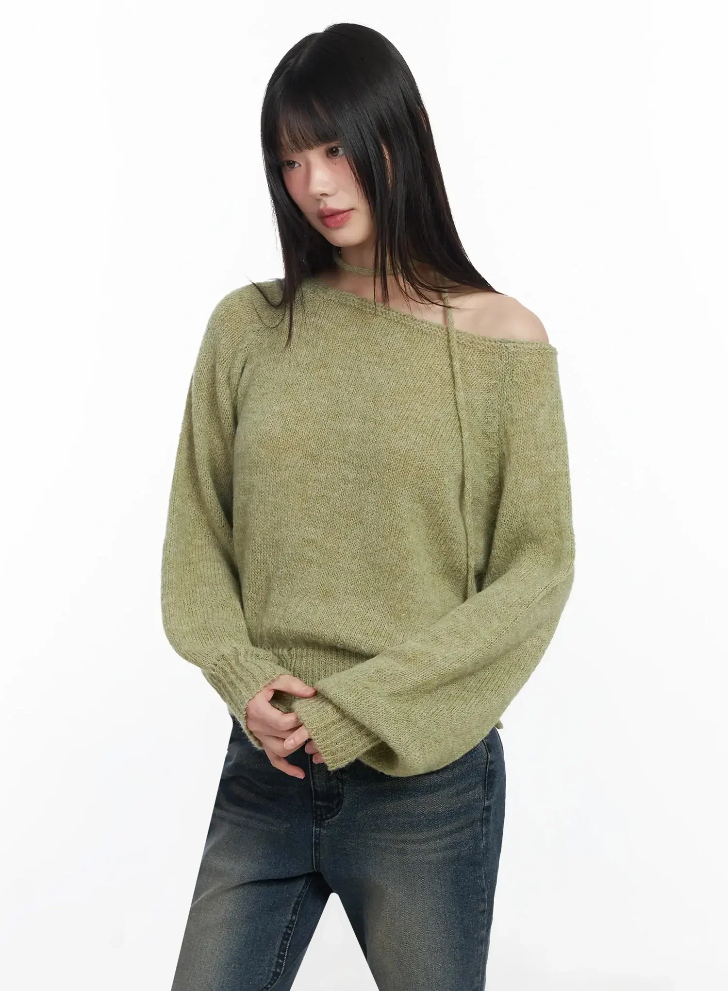 Chic Off-Shoulder Knit Sweater and Thin Scarf Set F517 - Image 14