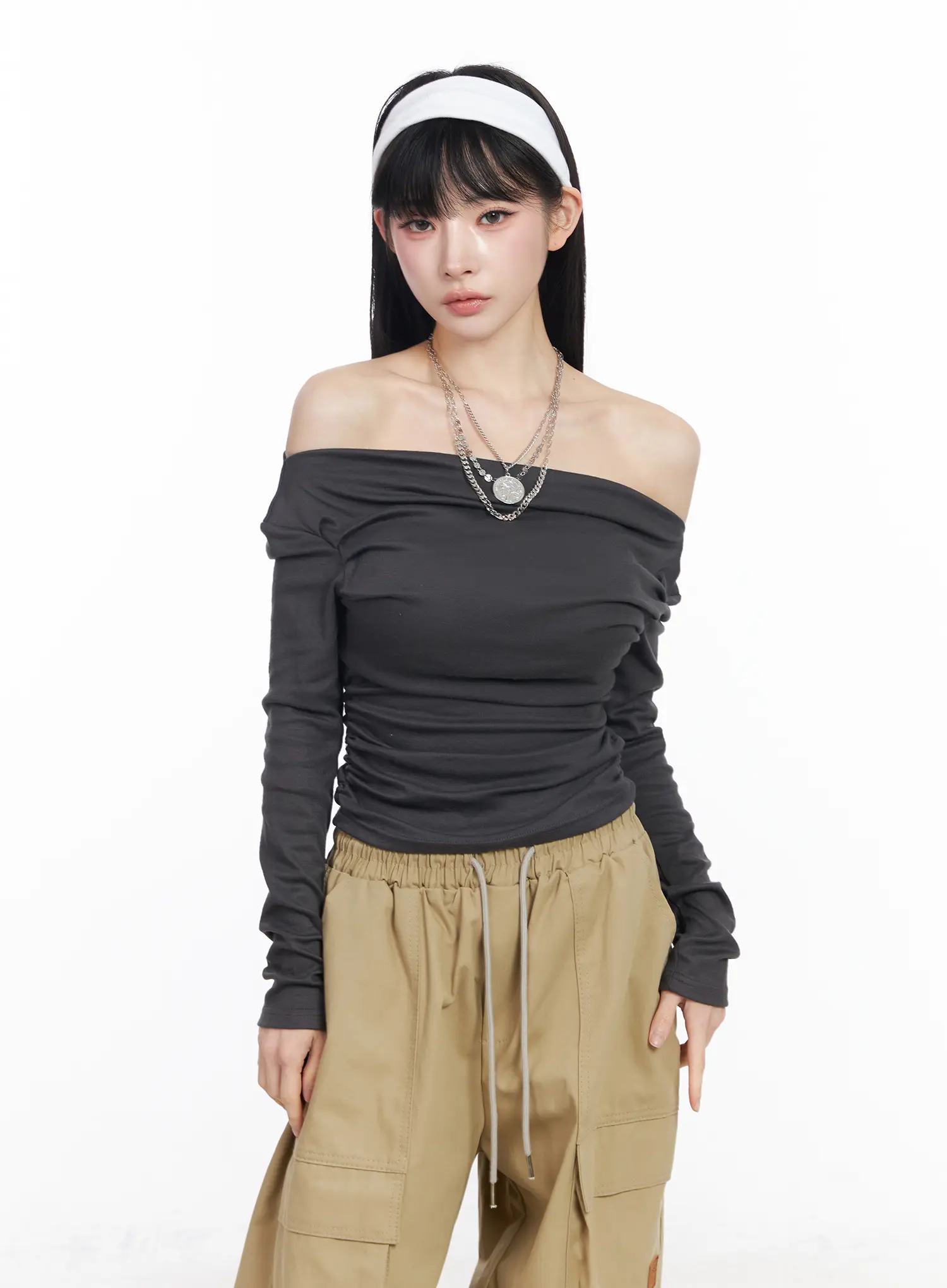 Chic Off-Shoulder Shirred Blouse CF519 - Image 10