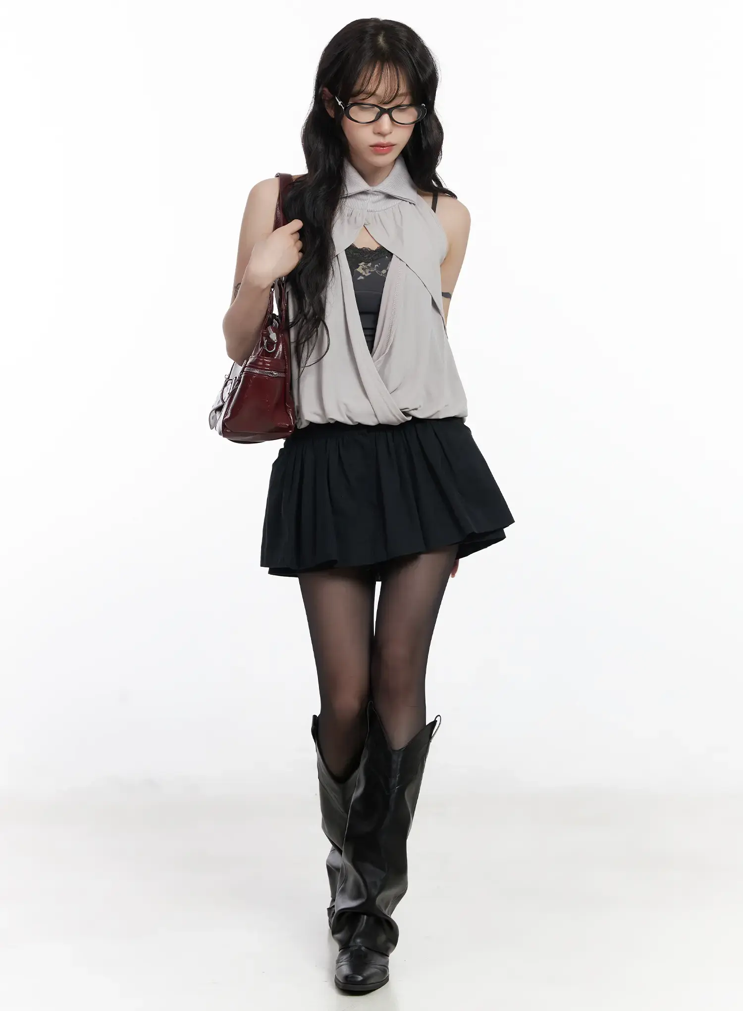 Chic Pleated Mini Skort with Elastic Waistband CJ526