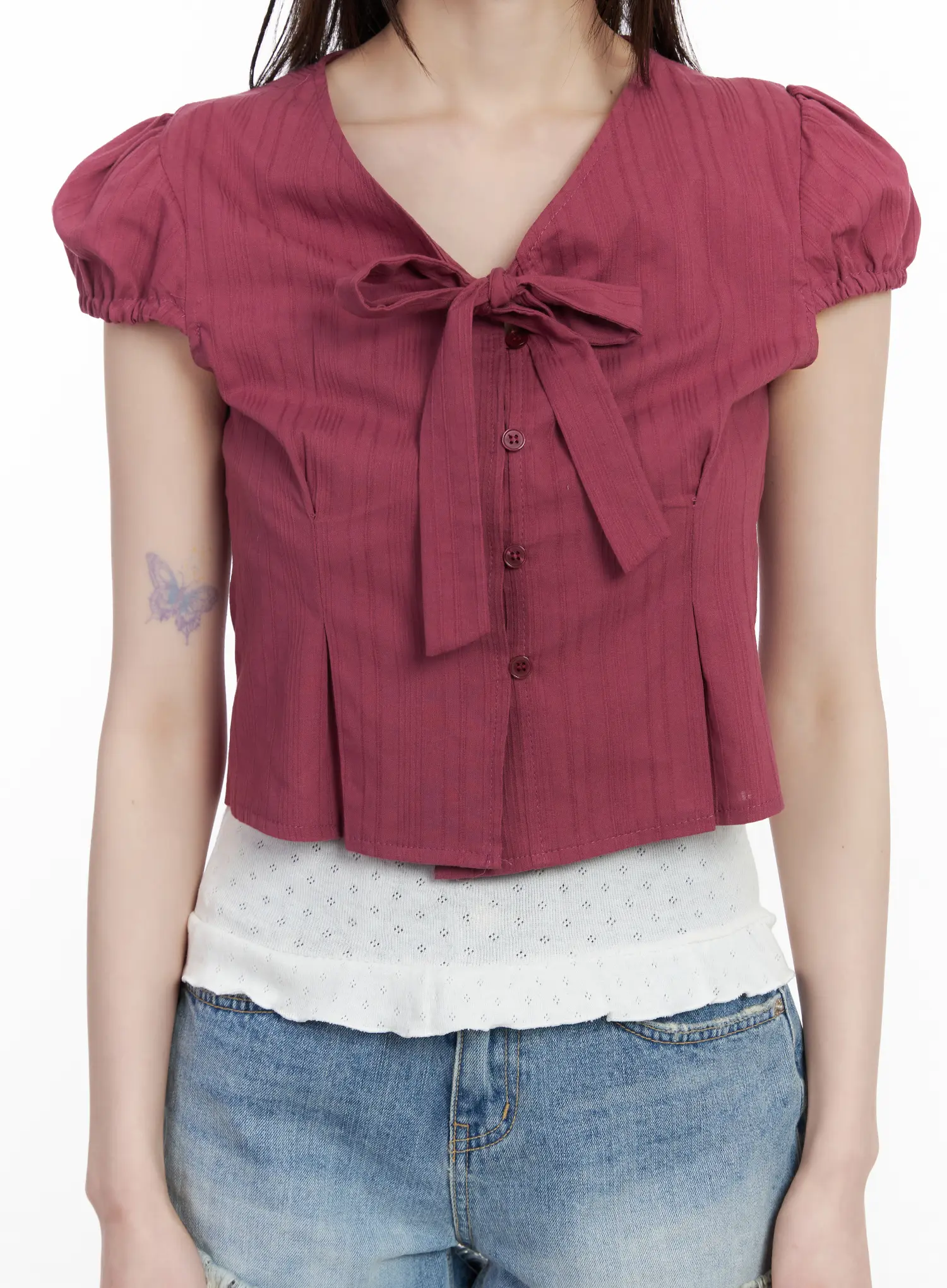 Chic Puff Sleeve Ribbon-Tie Blouse CM525 - Image 7