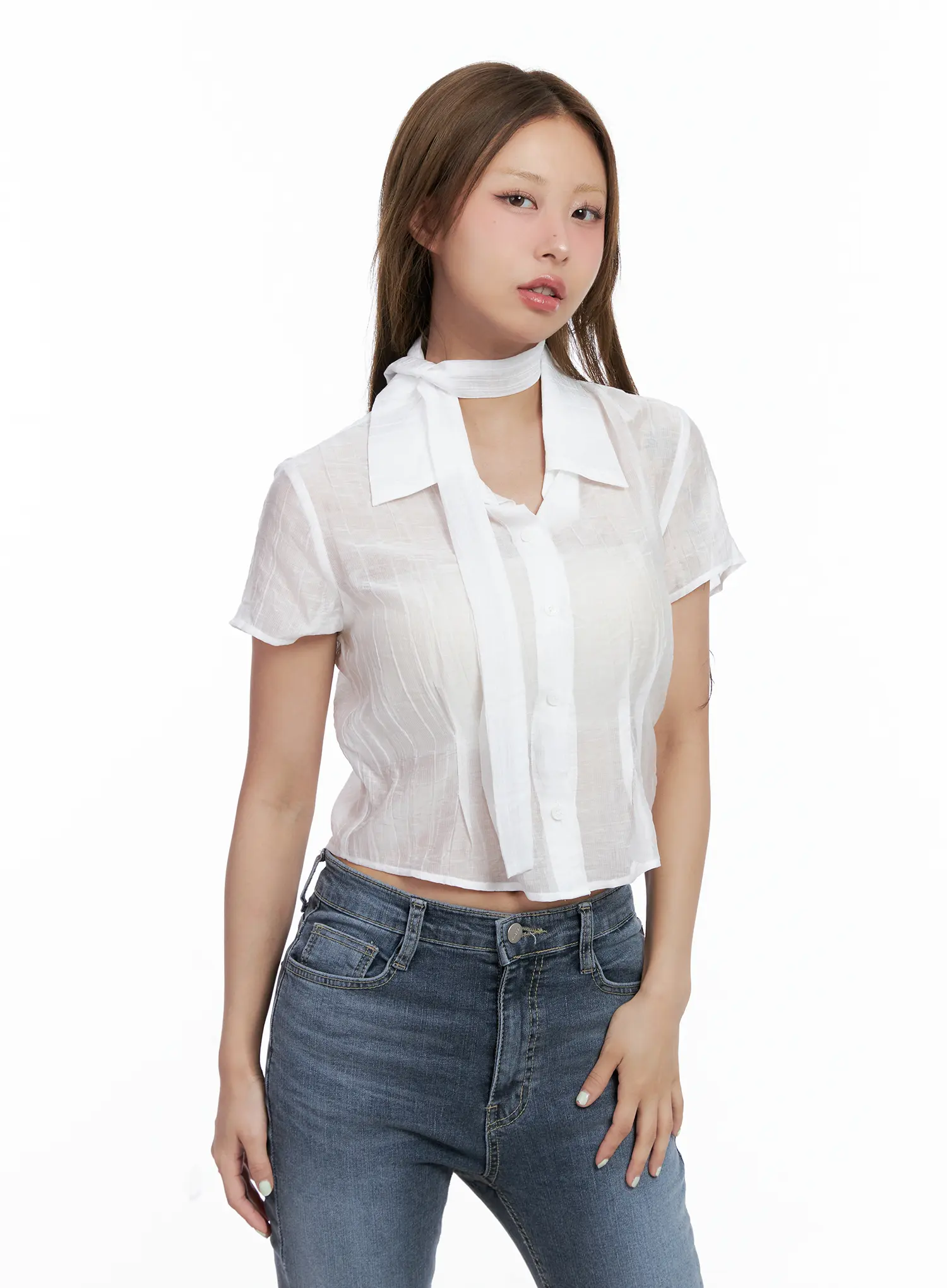 Chic Tie Crop Blouse CL510 - Image 10