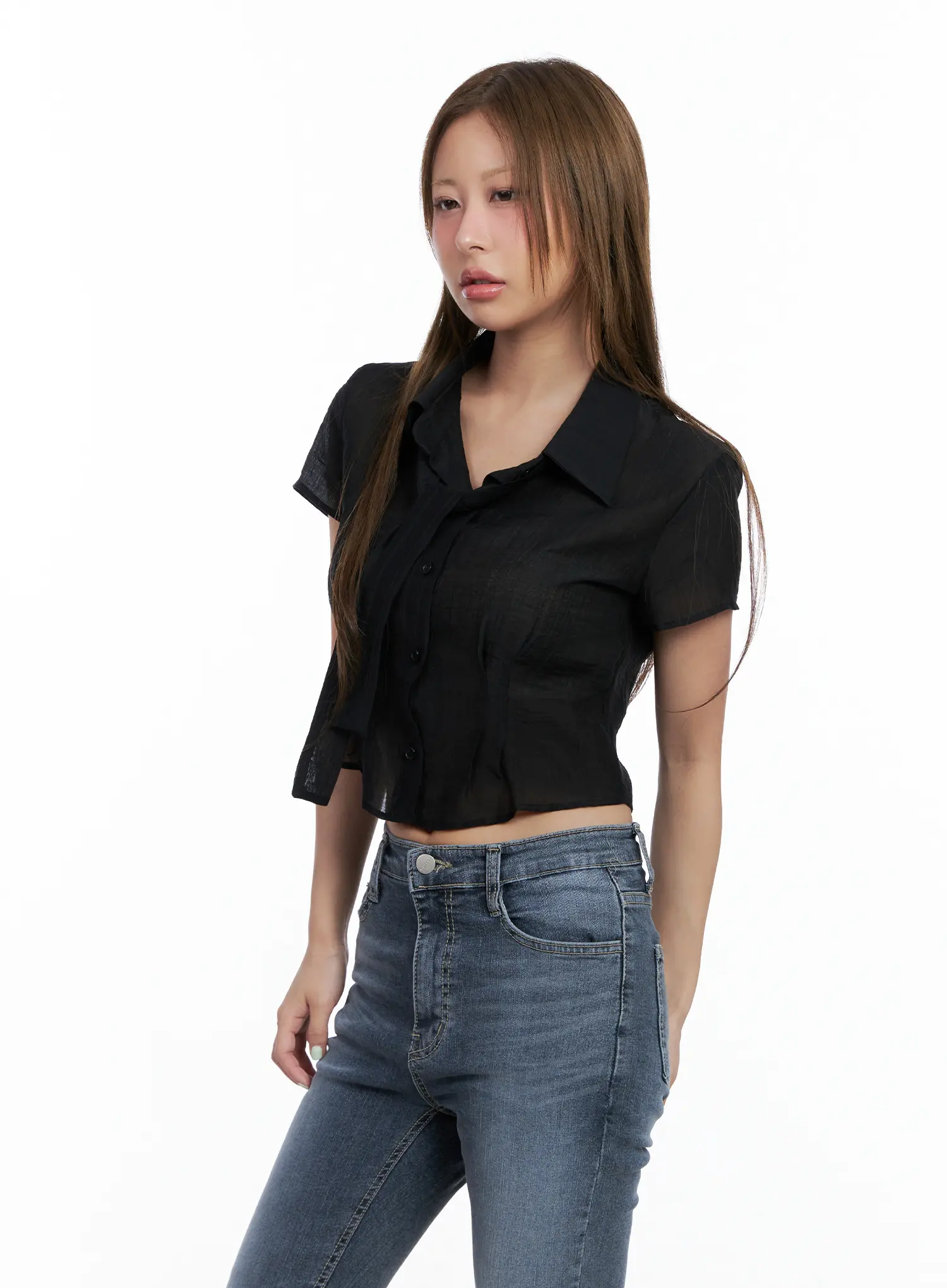 Chic Tie Crop Blouse CL510 - Image 5