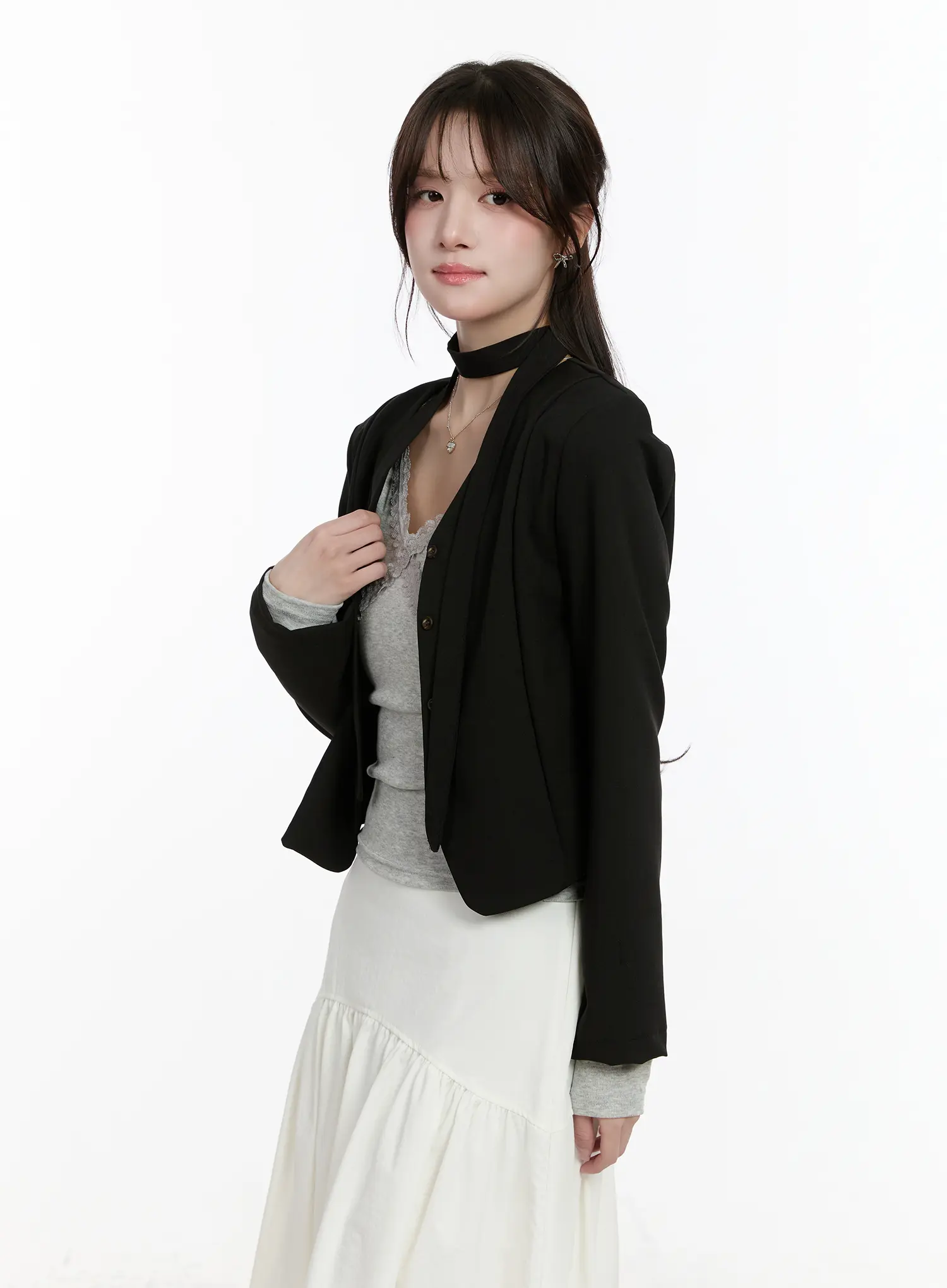 Chic U-Neck Crop Jacket with Scarf CM505 - Image 6