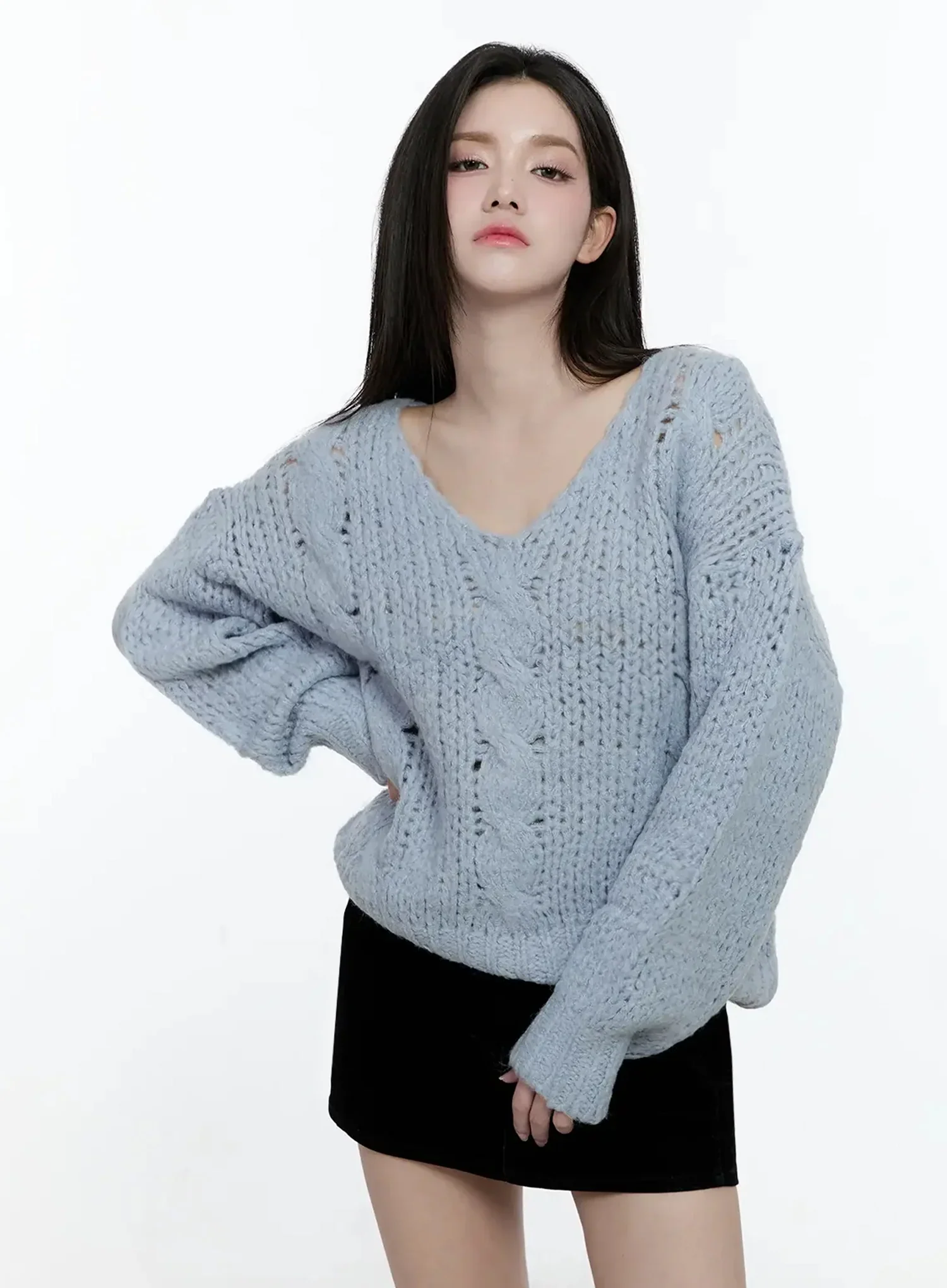 Chunky Cable Knit V-Neck Sweater IO527 - Image 15
