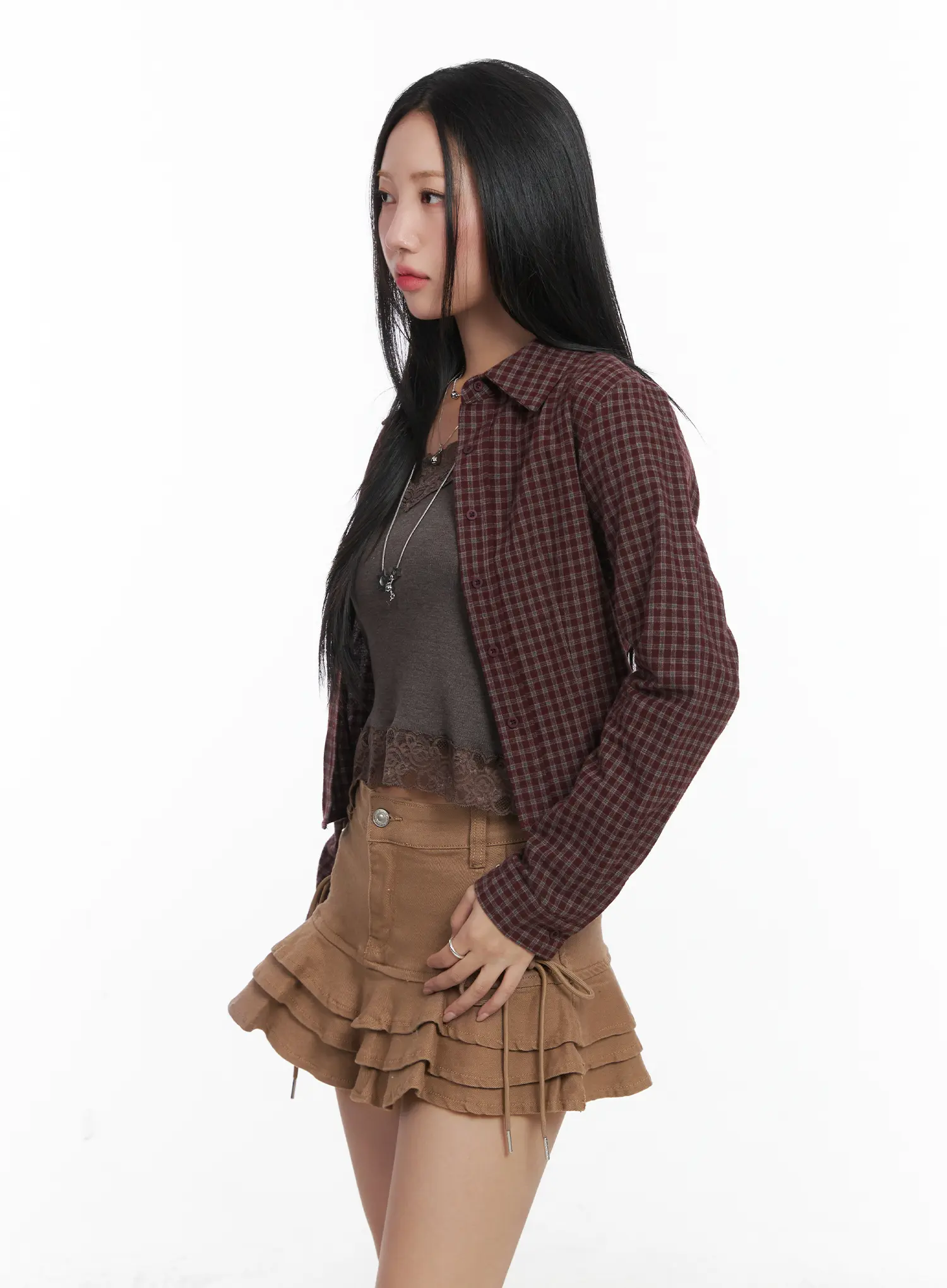 Classic Check Print Cropped Blouse CD530 - Image 7