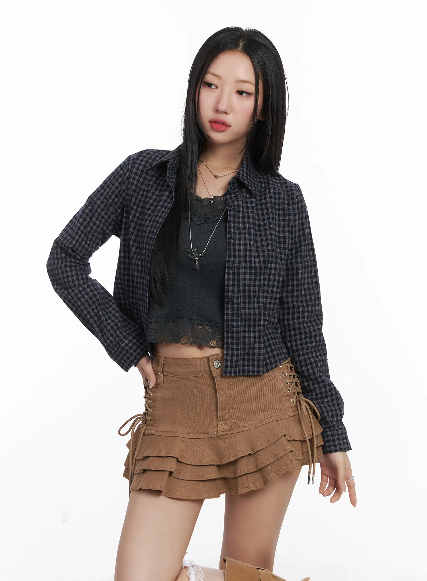 Classic Check Print Cropped Blouse CD530 - Image 9