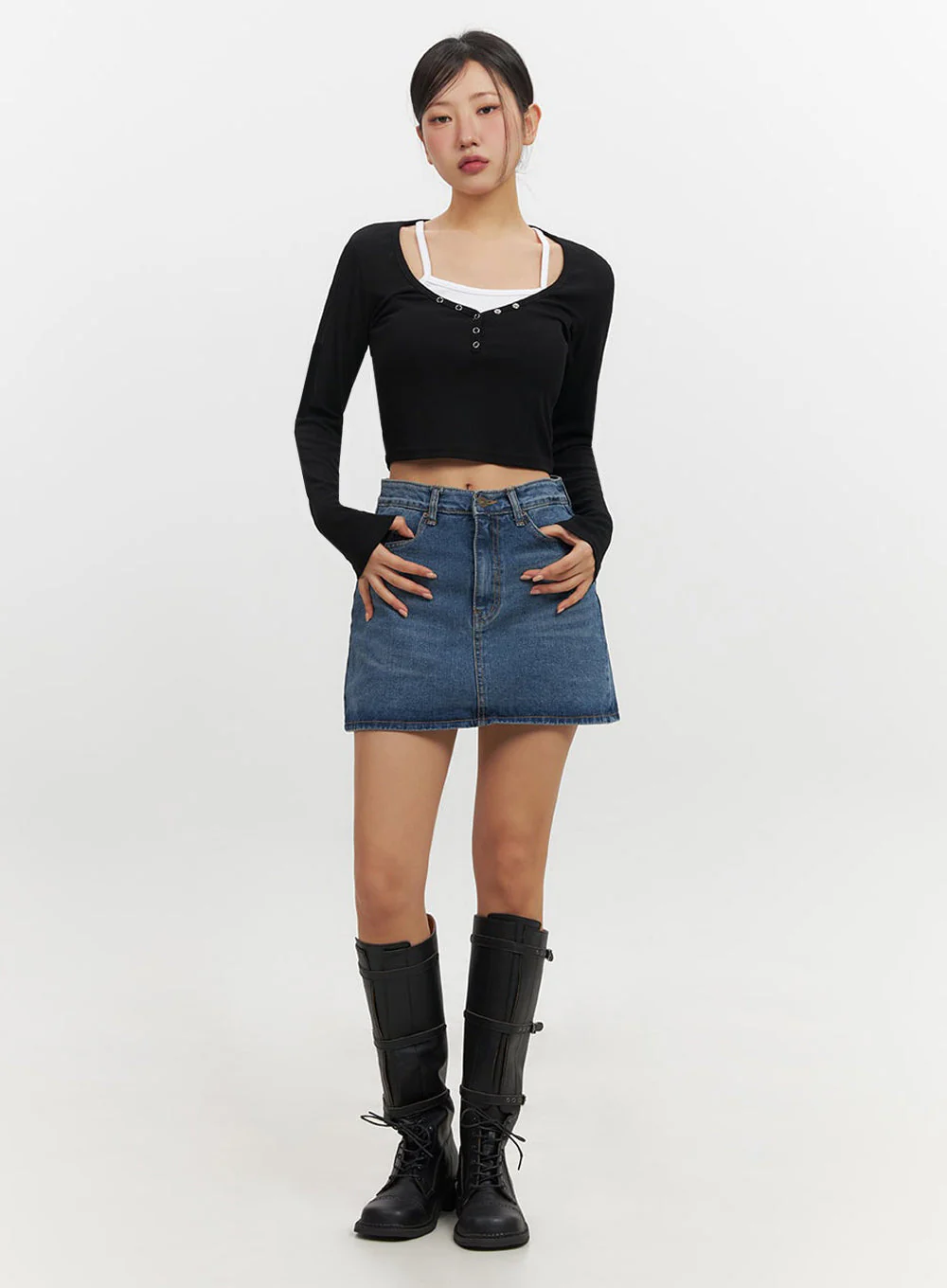 Classic Denim Washed Mini Skort IF510 - Image 3