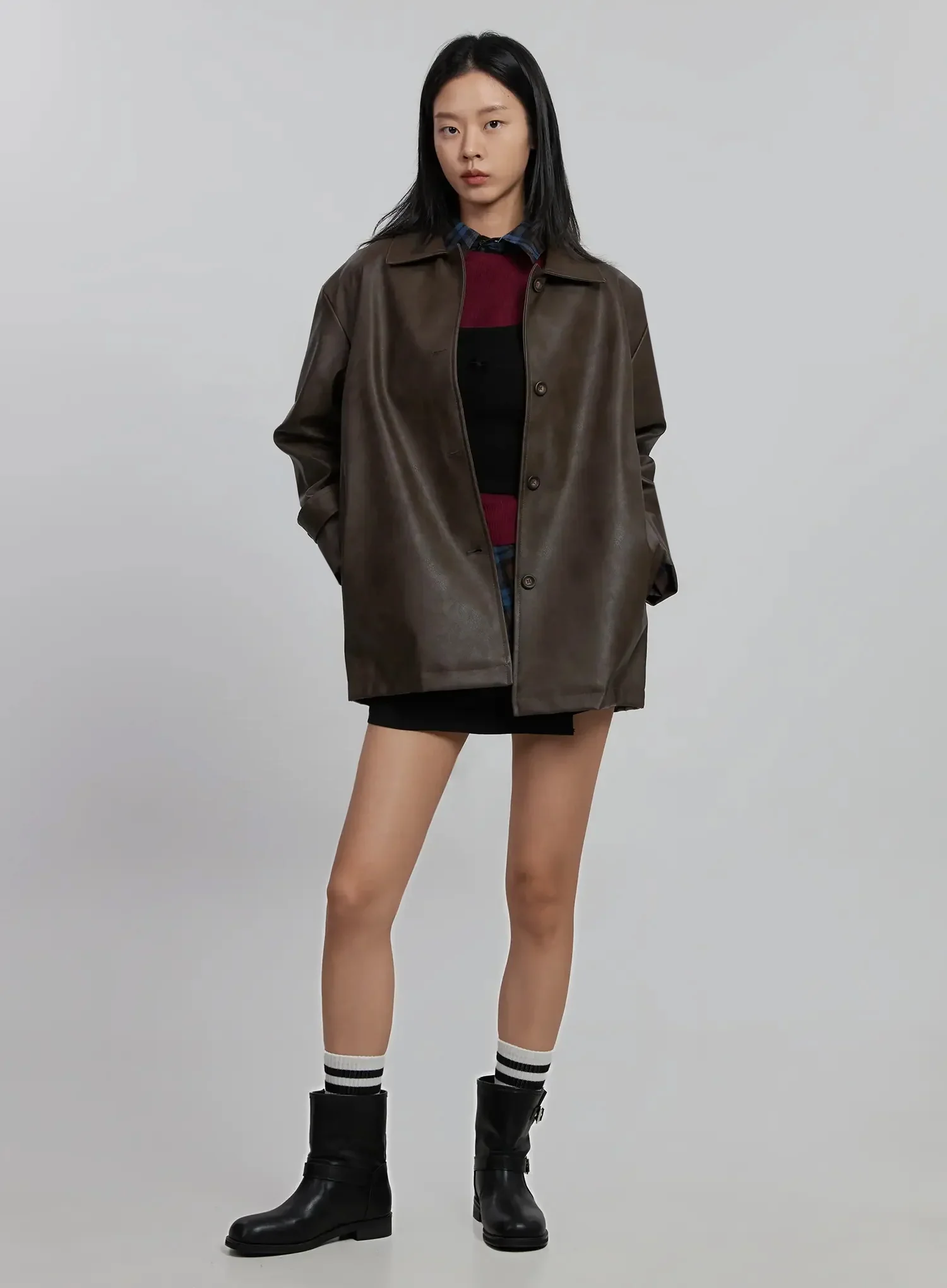 Classic Faux Leather Half Jacket ID504 - Image 12