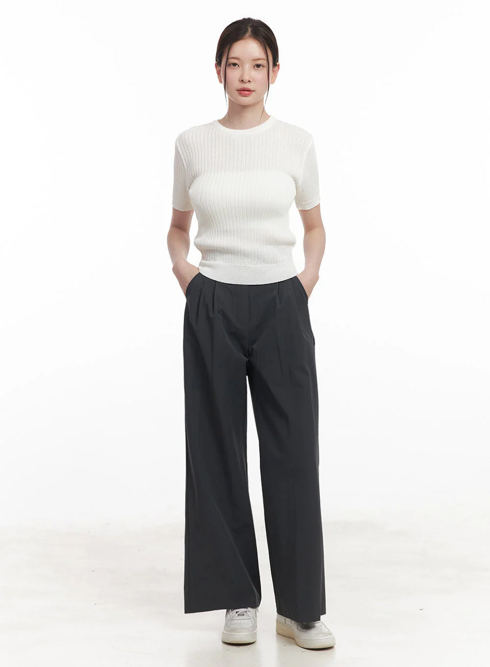 Classic Pintuck Wide-Leg Slacks IY513 - Image 8