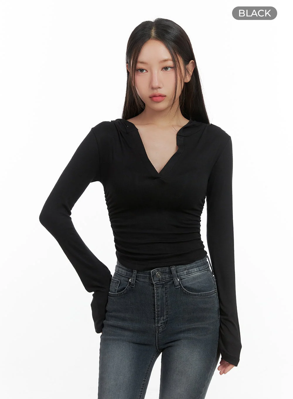 Classic Slim V-Neck Crop Top Hoodie CO402 - Image 10