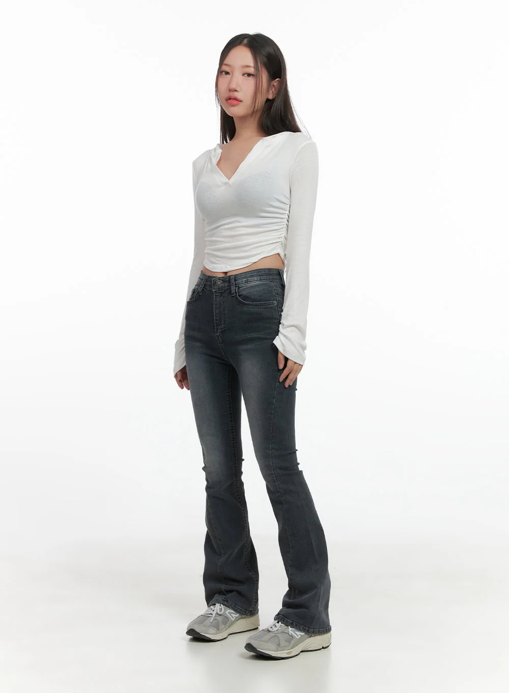 Classic Slim V-Neck Crop Top Hoodie CO402 - Image 2